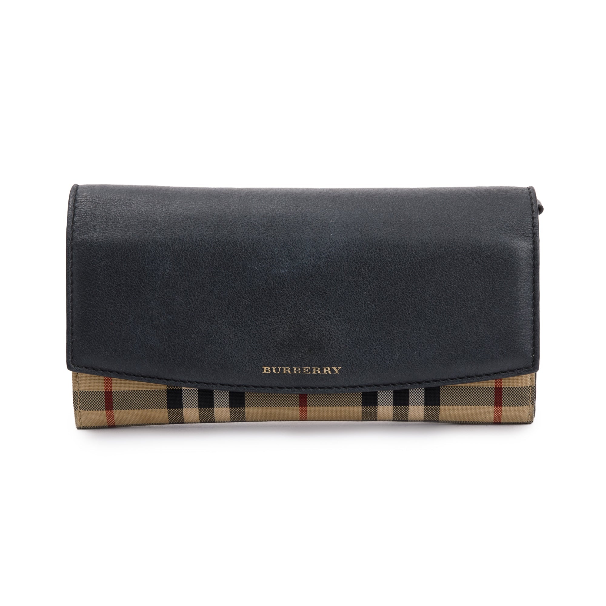 Burberry House Check Black Calfskin Leather Henley Wallet on Chain