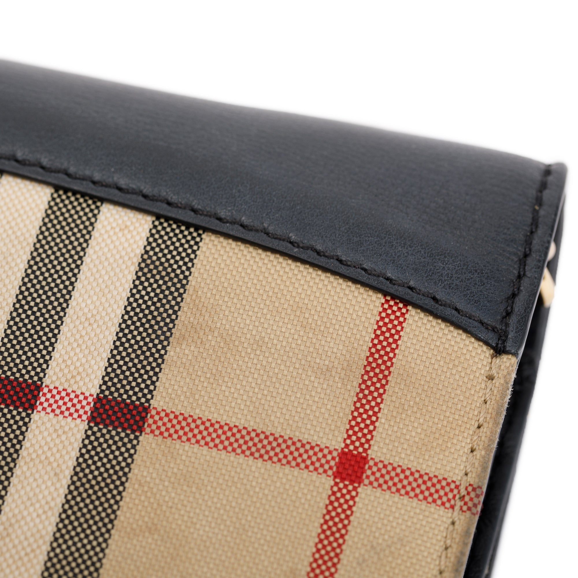 Burberry House Check Black Calfskin Leather Henley Wallet on Chain