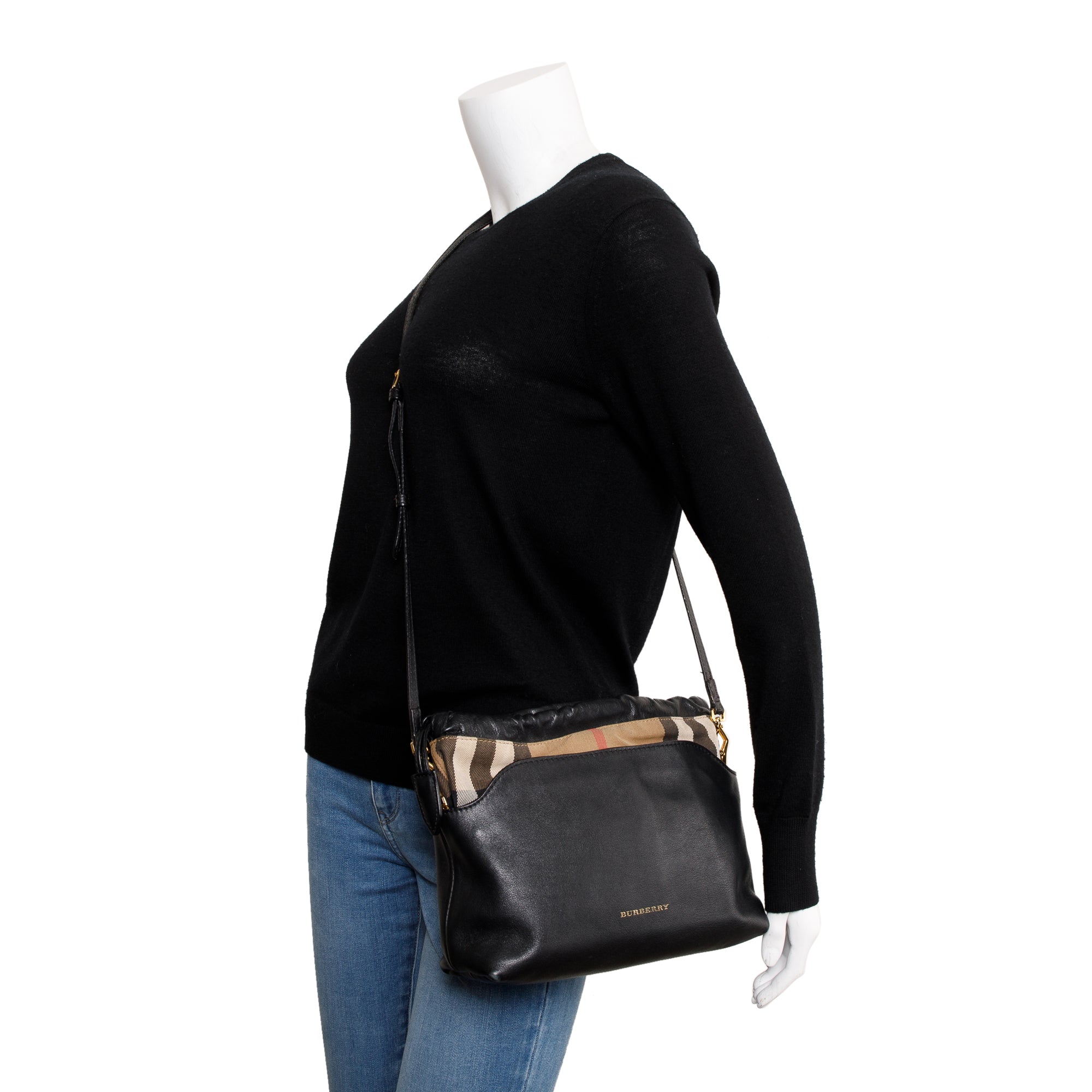 Burberry House Check Black Calfskin Leather Little Crush Crossbody