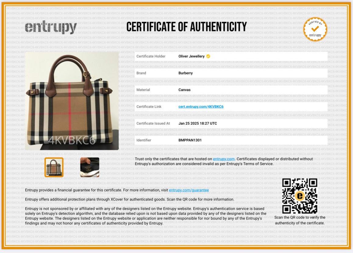Burberry House Check Brown Leather Trim Medium Banner Tote w/ Strap