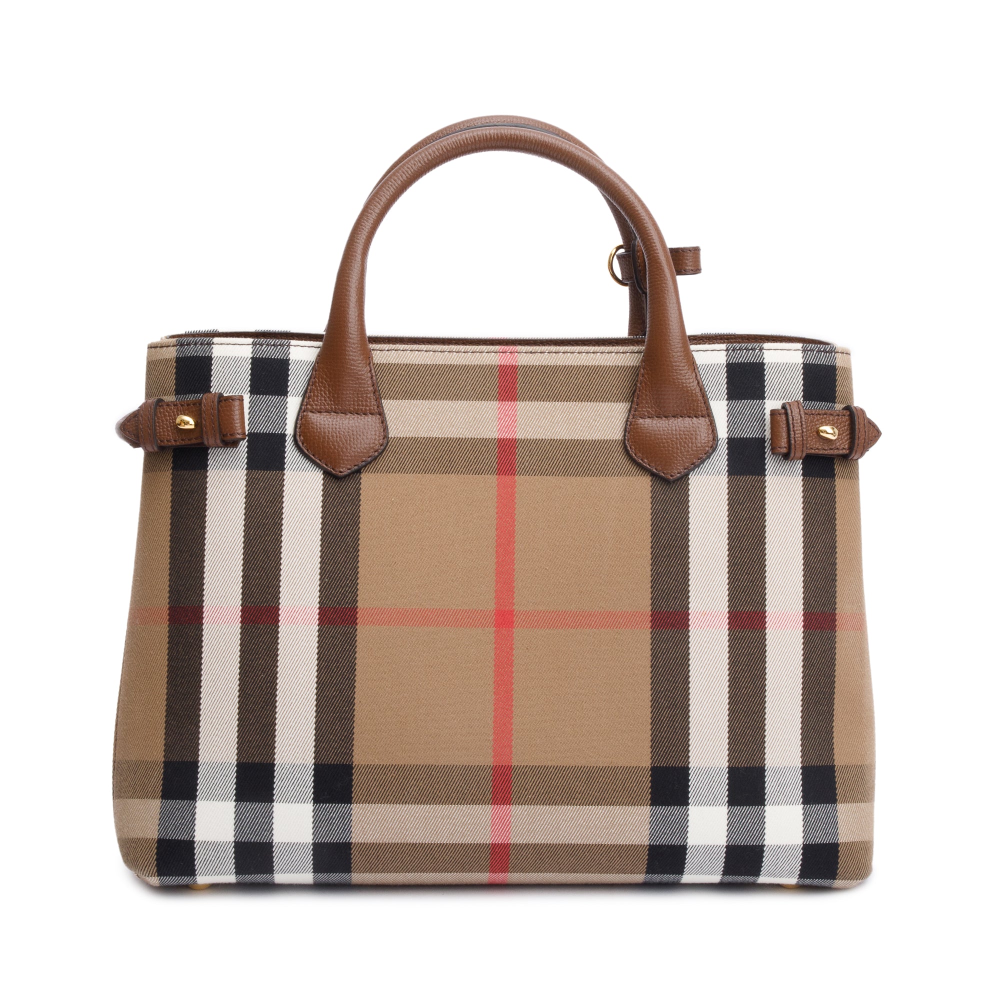 Burberry House Check Brown Leather Trim Medium Banner Tote w/ Strap