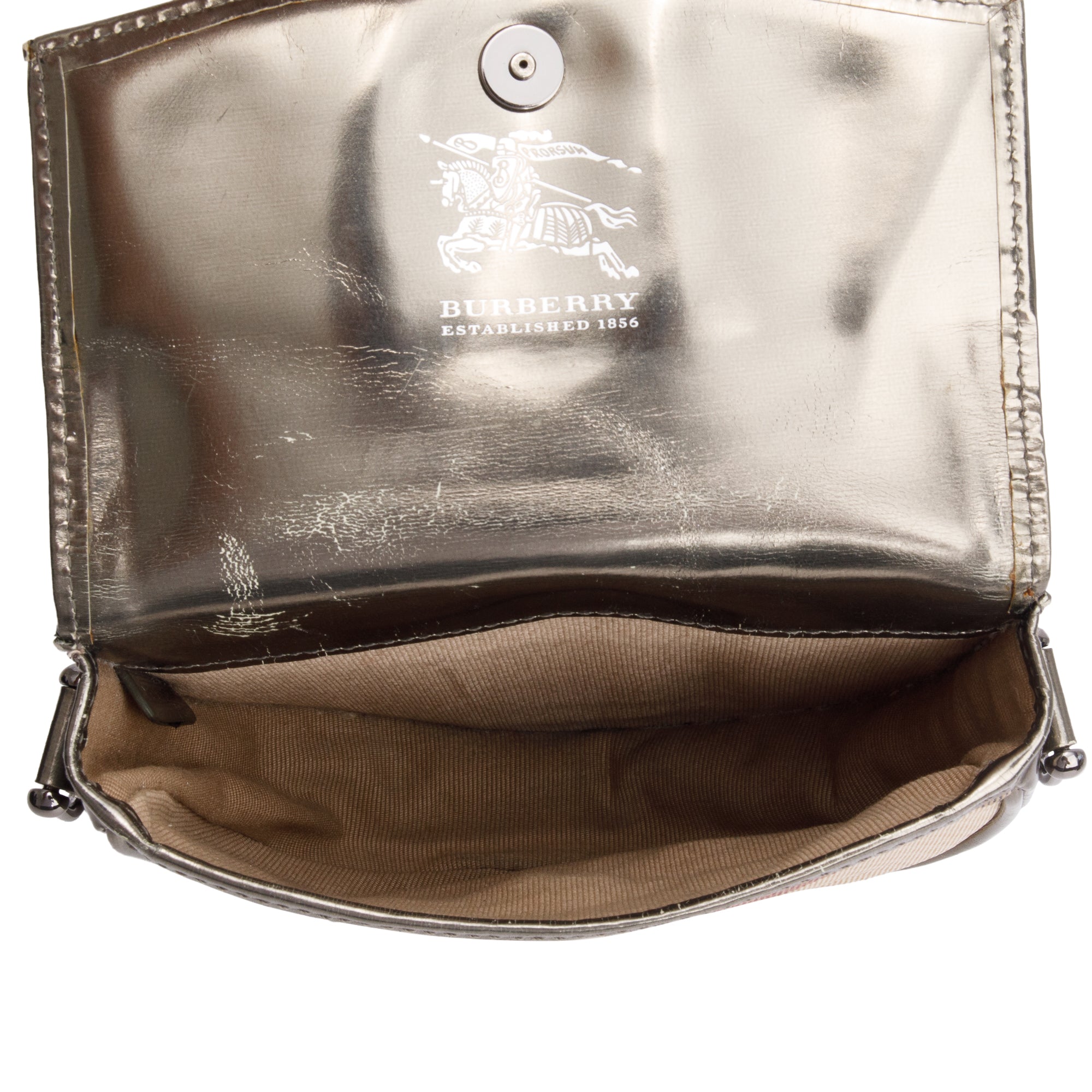 Burberry House Check Metallic Leather Trimmed Mini Crossbody Bag