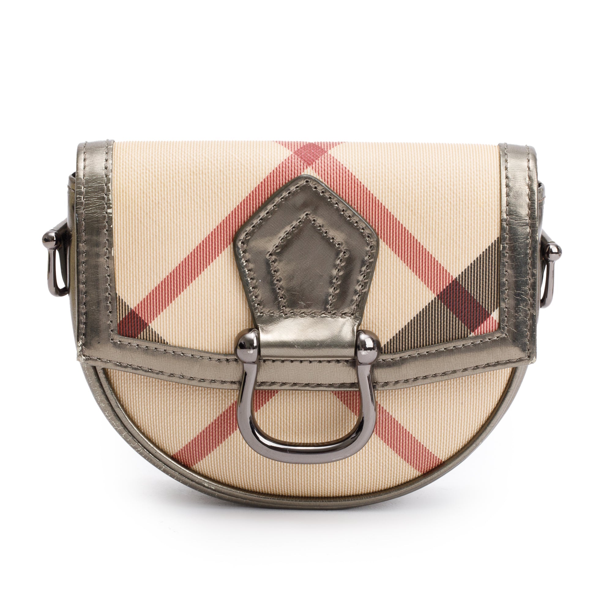 Burberry House Check Metallic Leather Trimmed Mini Crossbody Bag