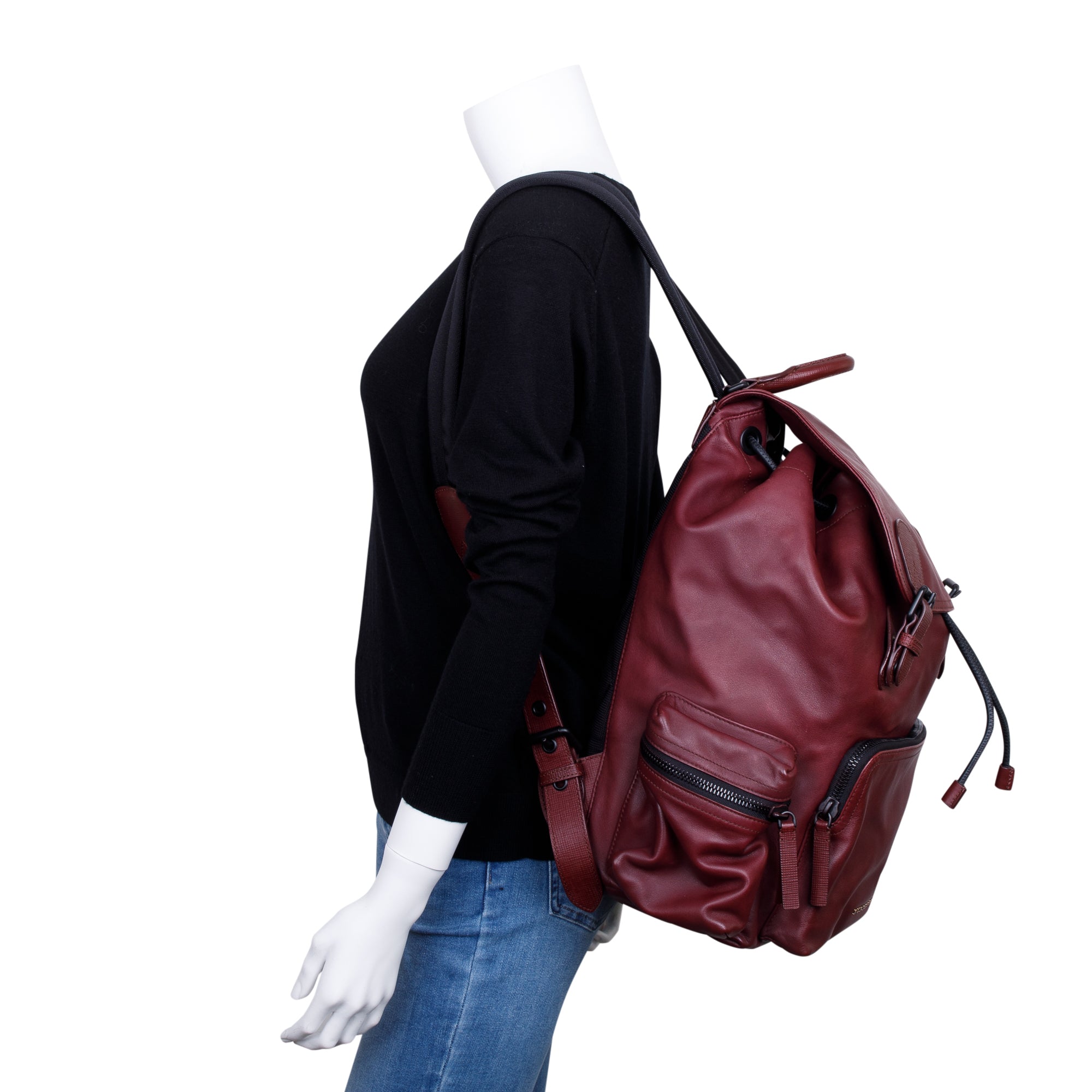 Burberry Large Burgundy Leather Rucksack Backpack