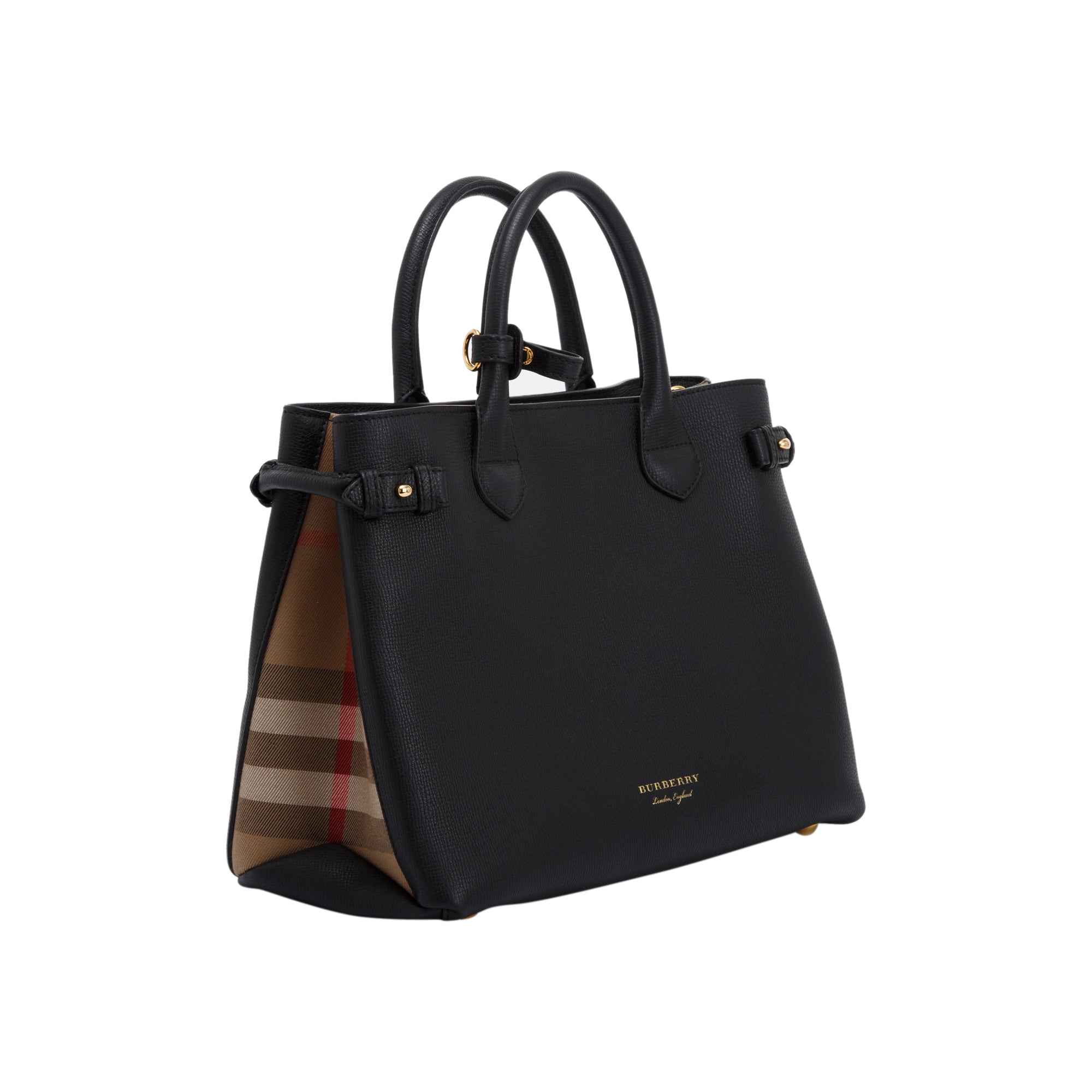 Burberry Leather & House Check Medium Banner Tote w/ Strap