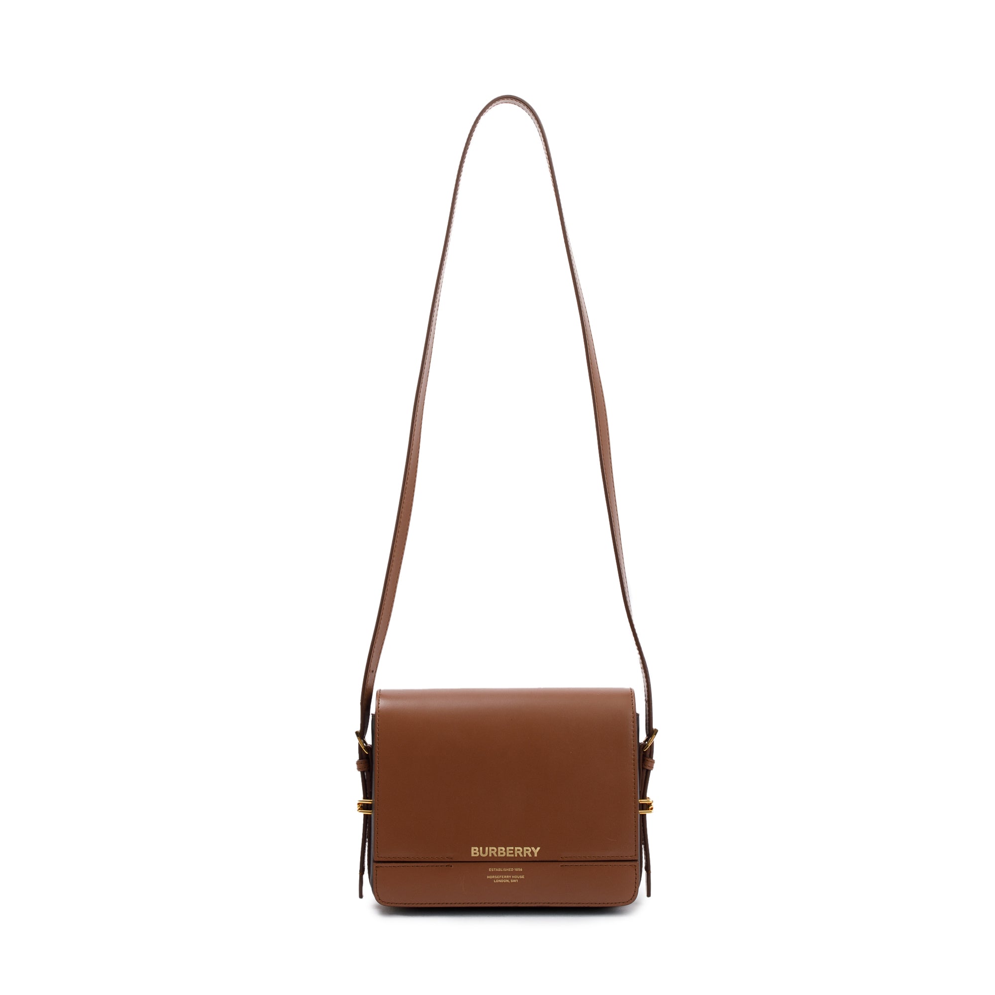 Burberry Malt Brown & Black Calfskin Leather Small Grace Bag w/ Box & Receipt