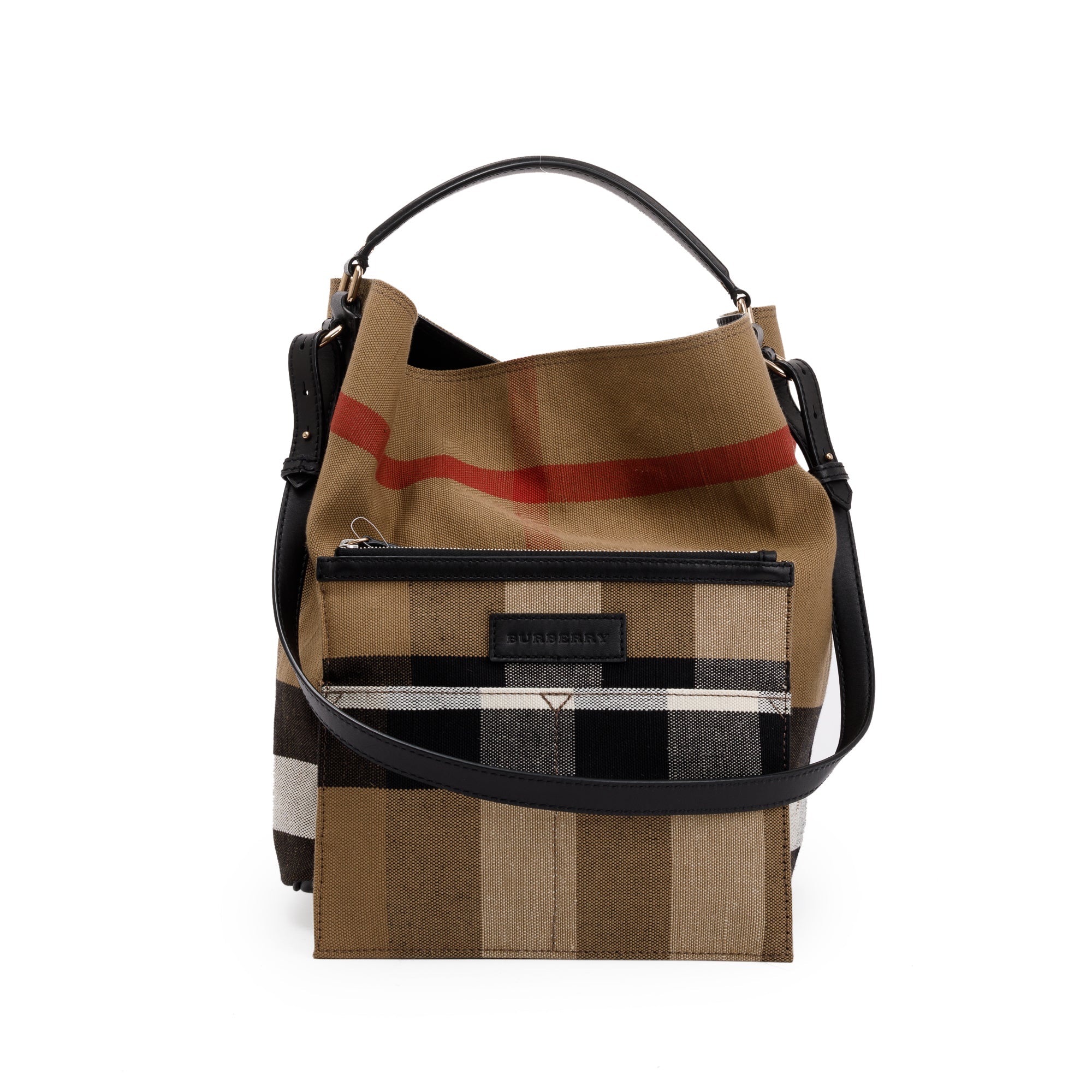 Burberry Mega Check Medium Ashby Hobo Bag w/ Strap & Pouch