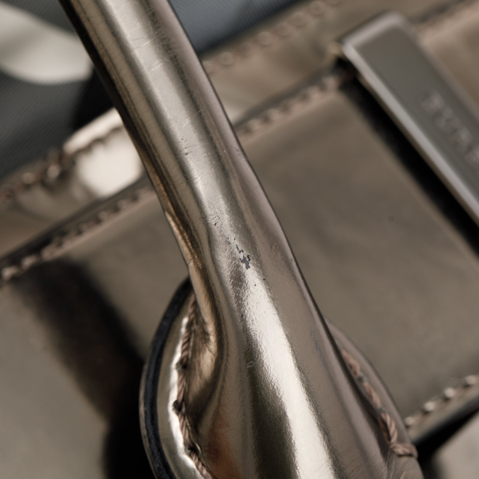 Burberry Metallic Grey Patent Leather Trim Beat Check Nylon Easton Landscape Bag