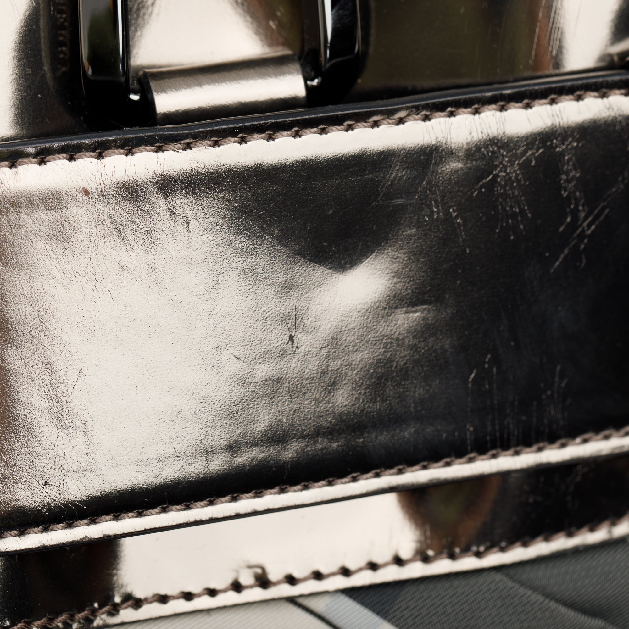 Burberry Metallic Grey Patent Leather Trim Beat Check Nylon Easton Landscape Bag