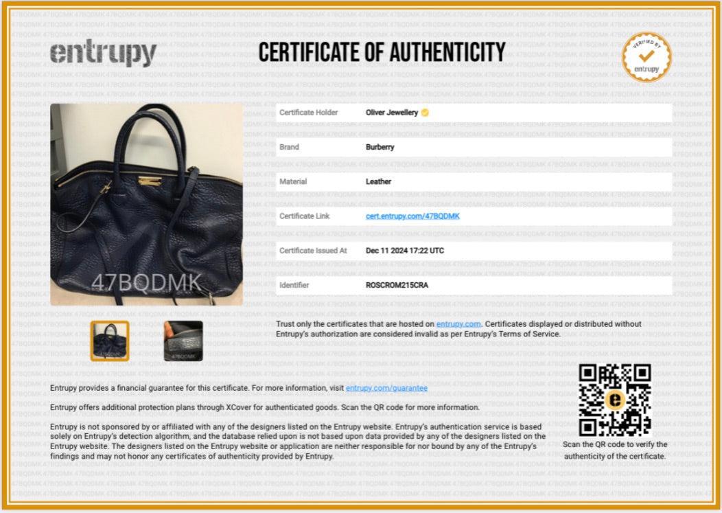 Burberry Navy Check Embossed Heritage Grain Leather Dewsbury Tote w/ Strap