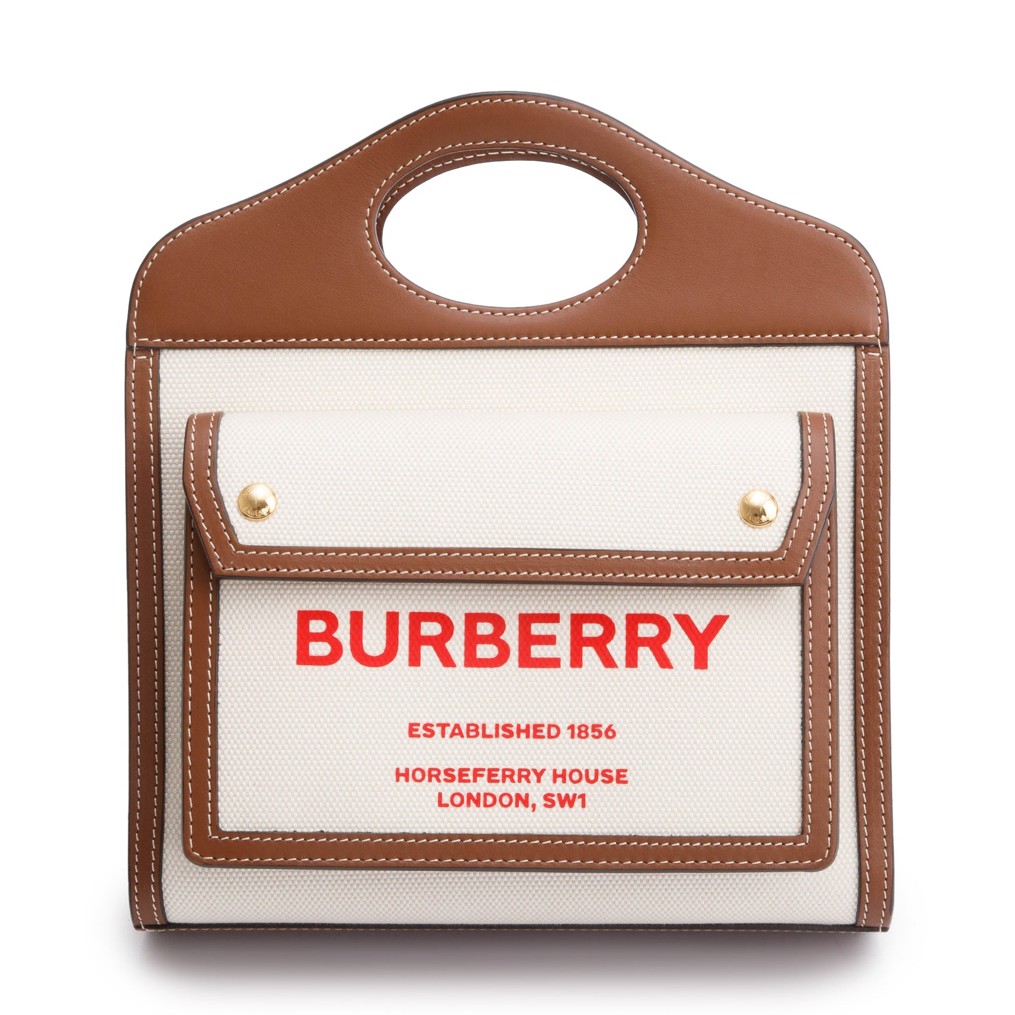 Burberry Neutral Canvas and Brown Leather Mini Pocket Bag w/ Strap & Box