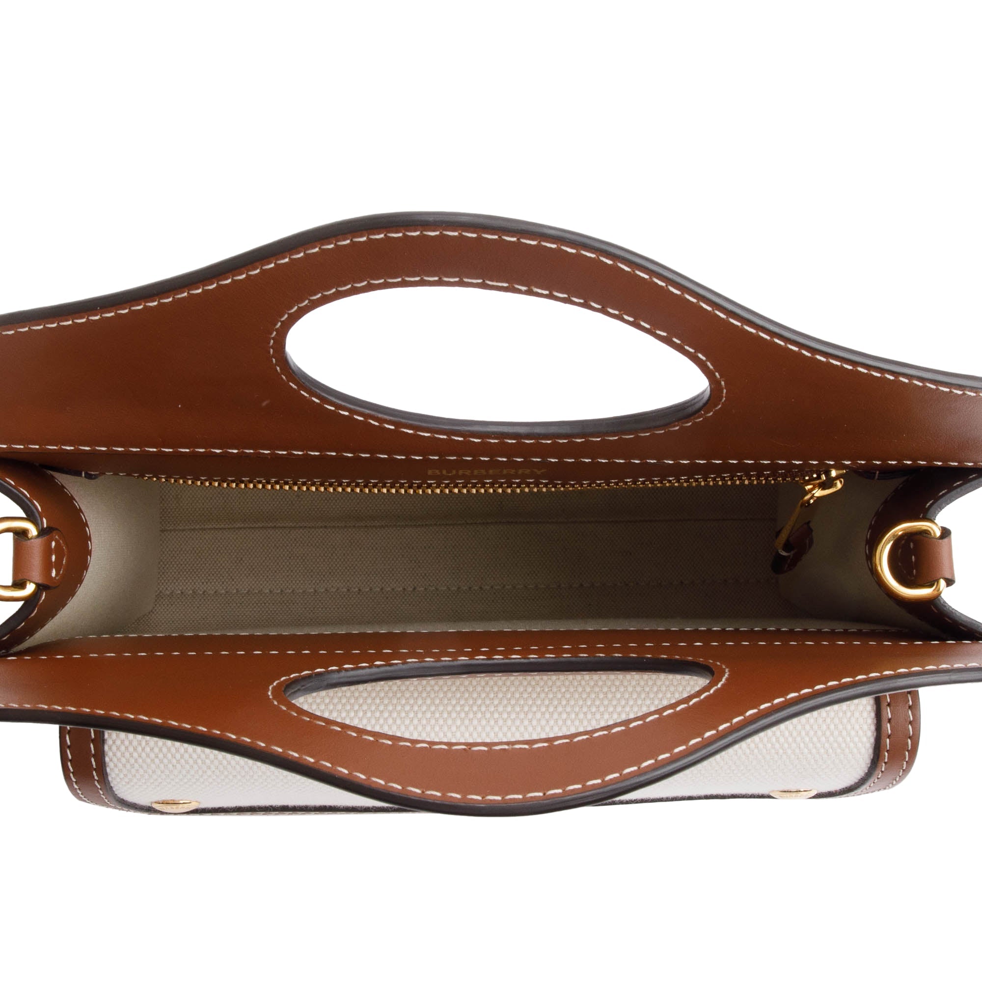 Burberry Neutral Canvas and Brown Leather Mini Pocket Bag w/ Strap & Box