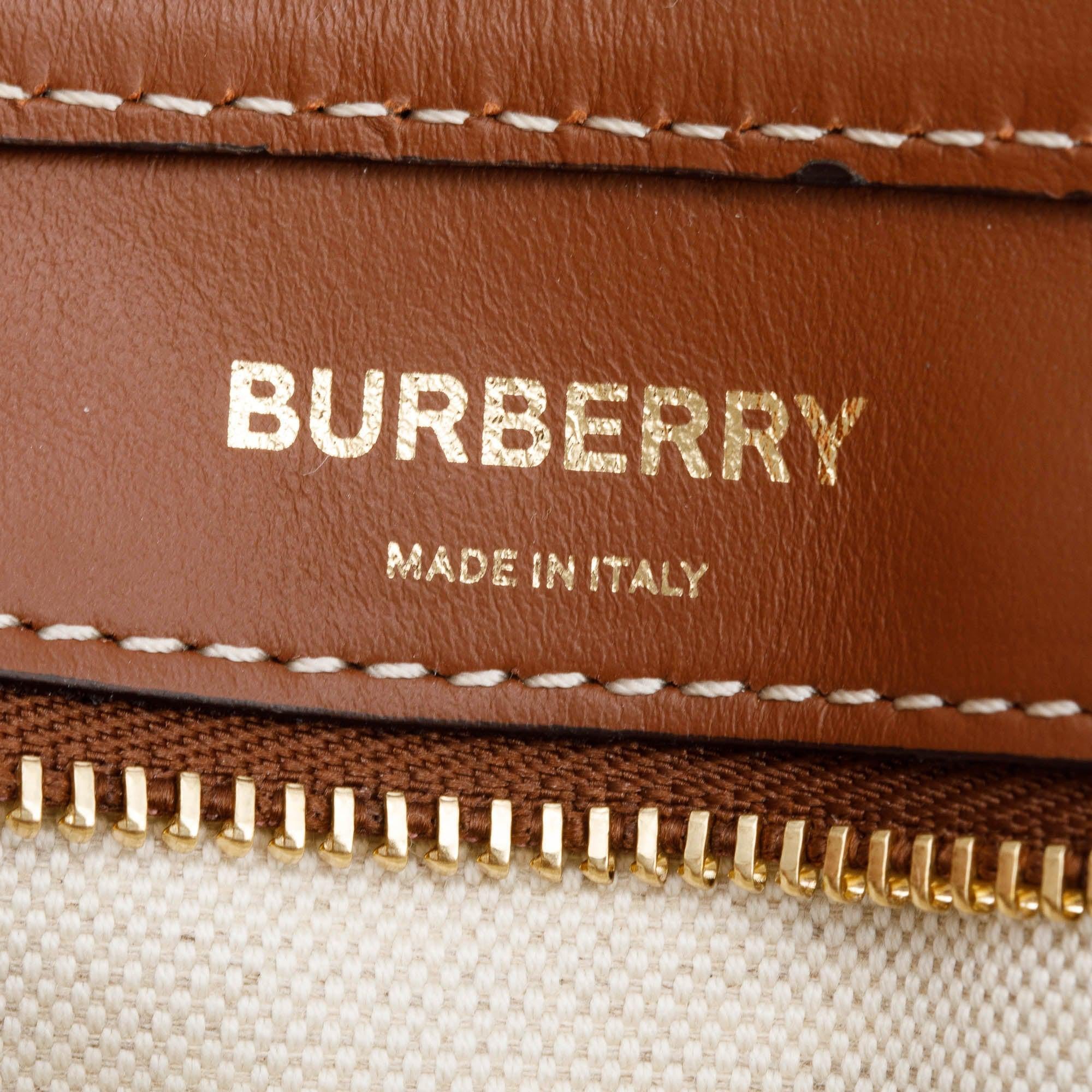 Burberry Neutral Canvas and Brown Leather Mini Pocket Bag w/ Strap & Box