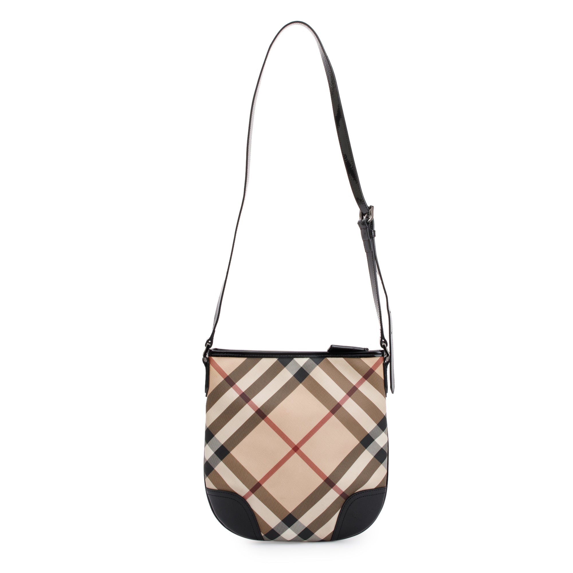 Burberry Nova Check Black Patent Leather Trimmed Dryden Crossbody Bag