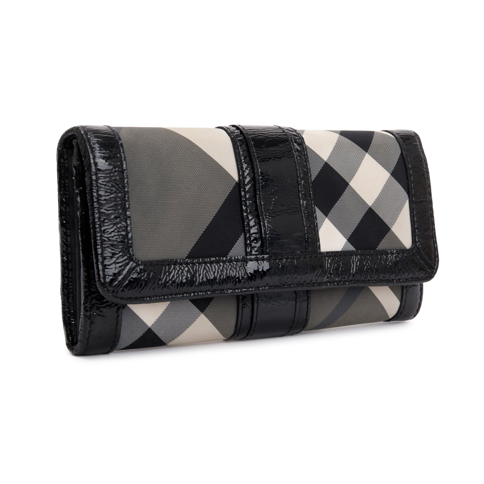 Burberry Patent Leather Trimmed Beat Check Continental Wallet