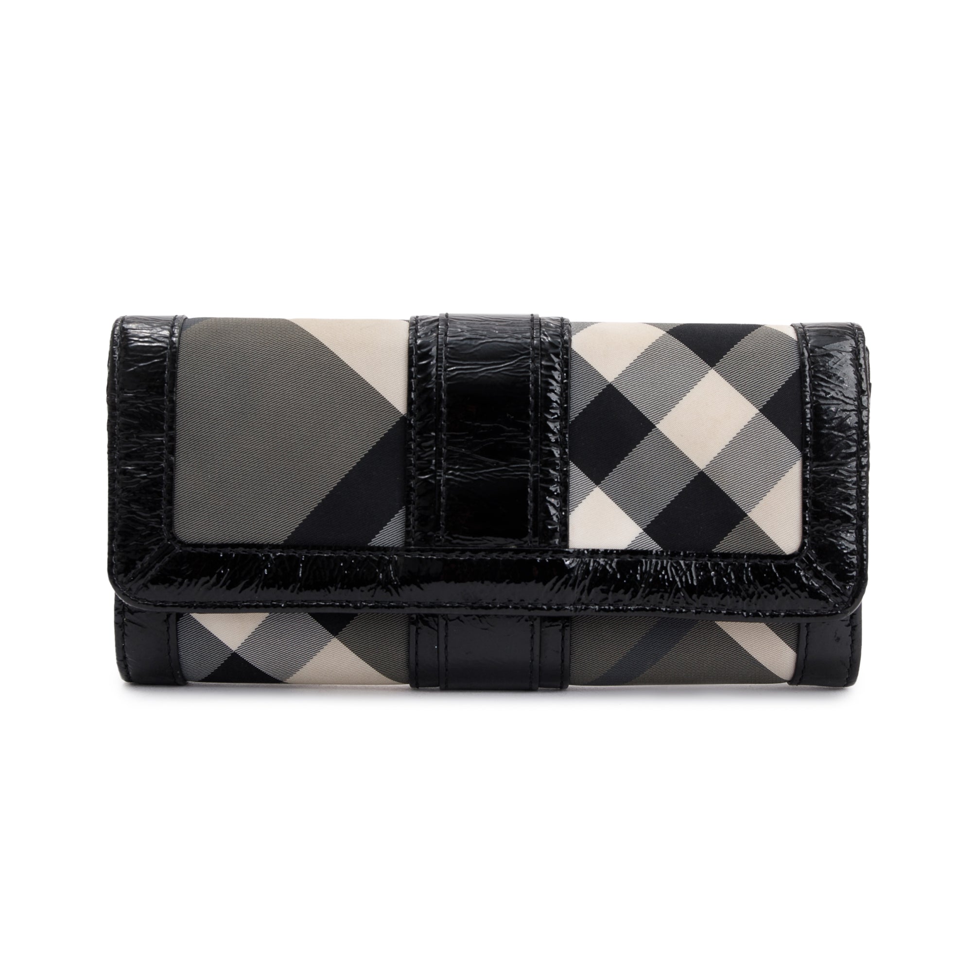 Burberry Patent Leather Trimmed Beat Check Continental Wallet
