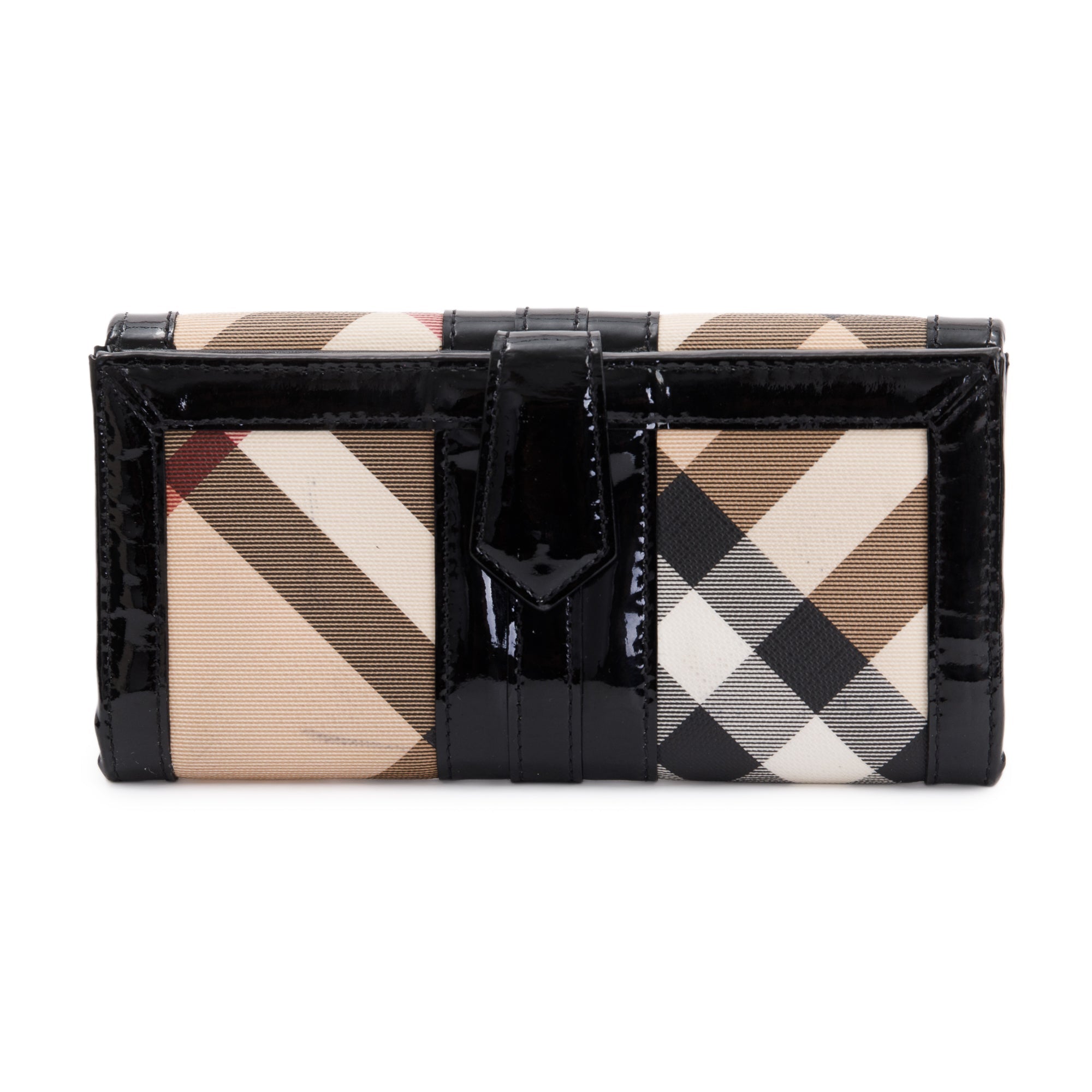 Burberry Patent Leather Trimmed House Check Continental Wallet