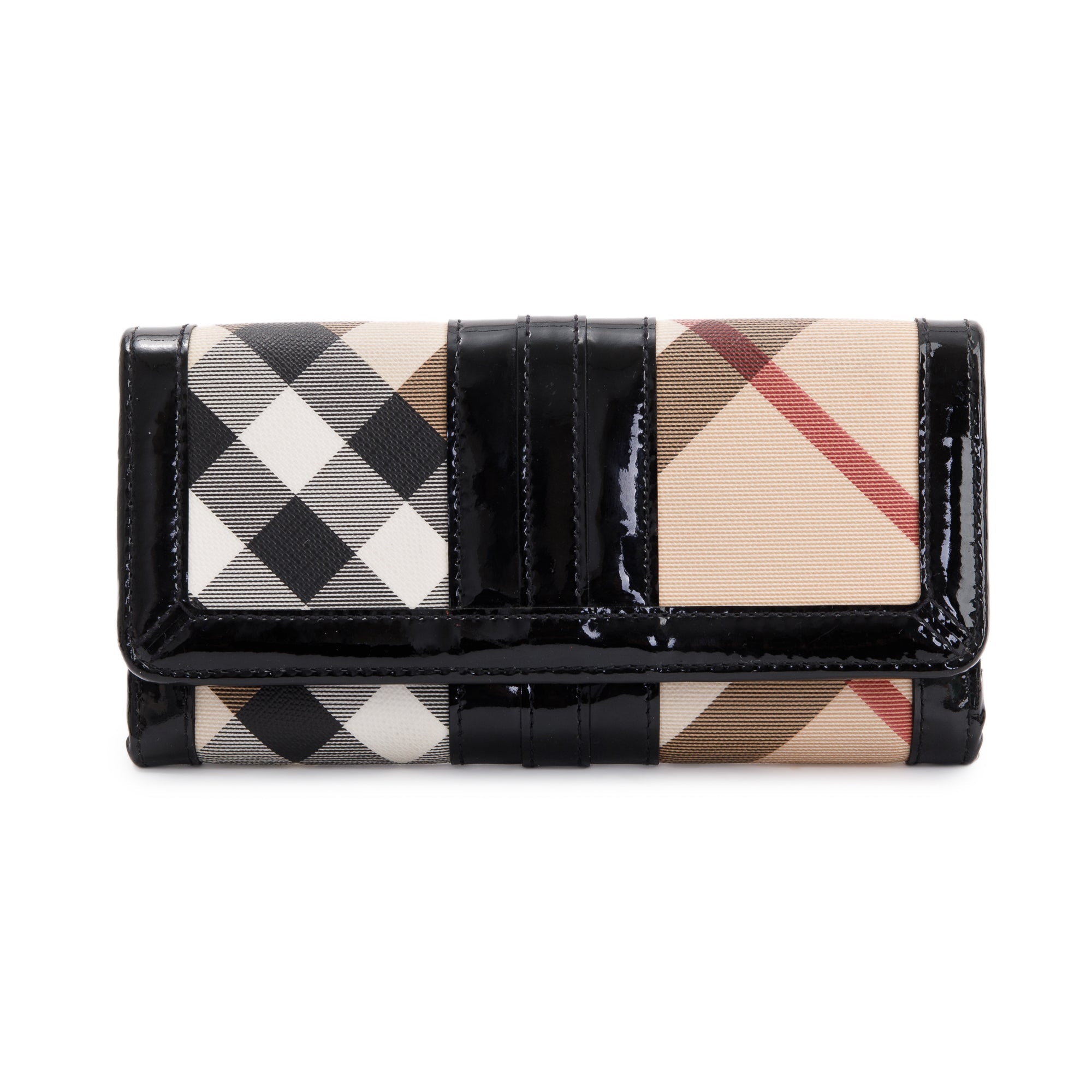 Burberry Patent Leather Trimmed House Check Continental Wallet