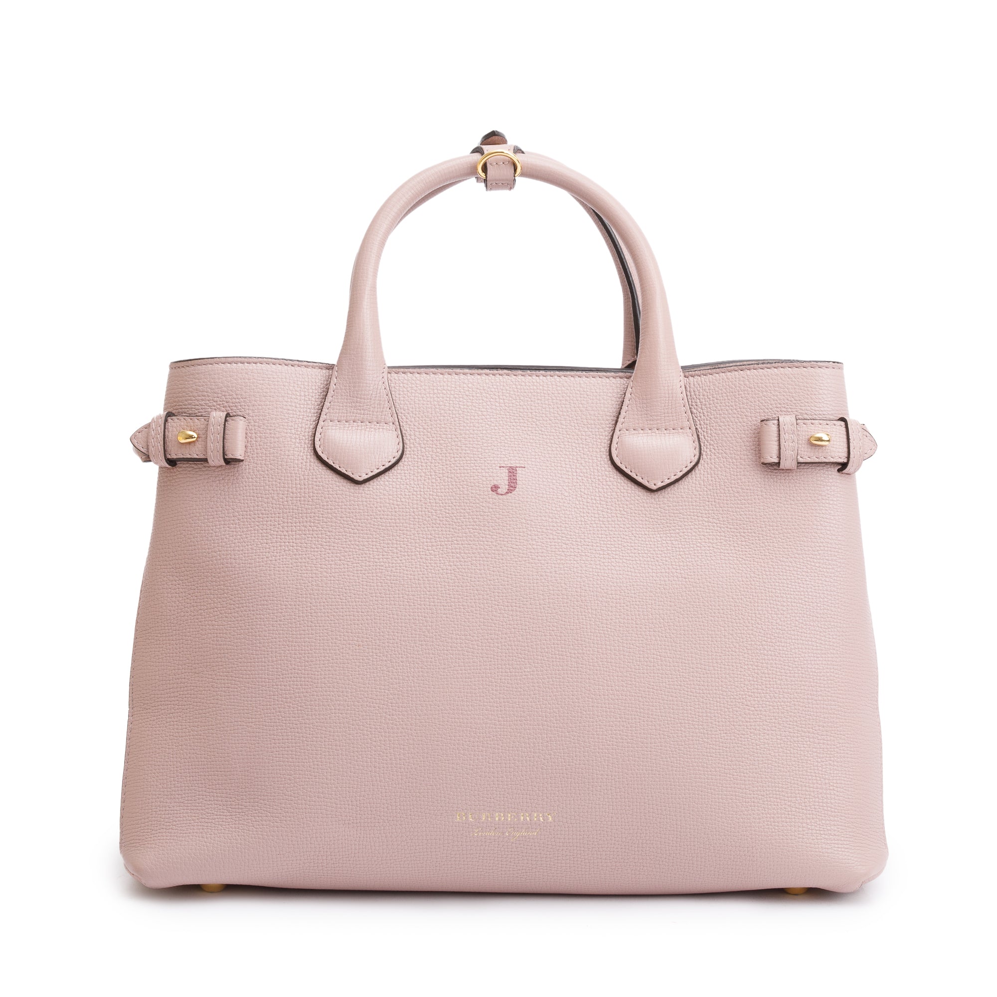 Burberry Pink Calfskin Leather House Check Medium Banner Tote w/ Strap