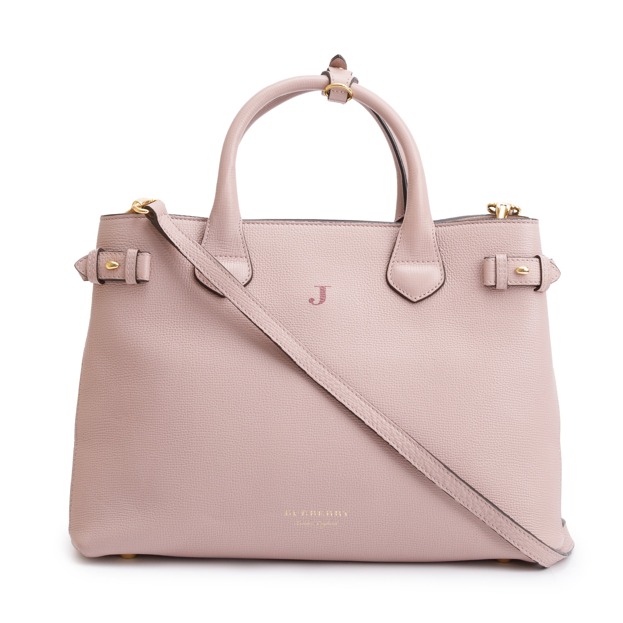 Burberry Pink Calfskin Leather House Check Medium Banner Tote w/ Strap