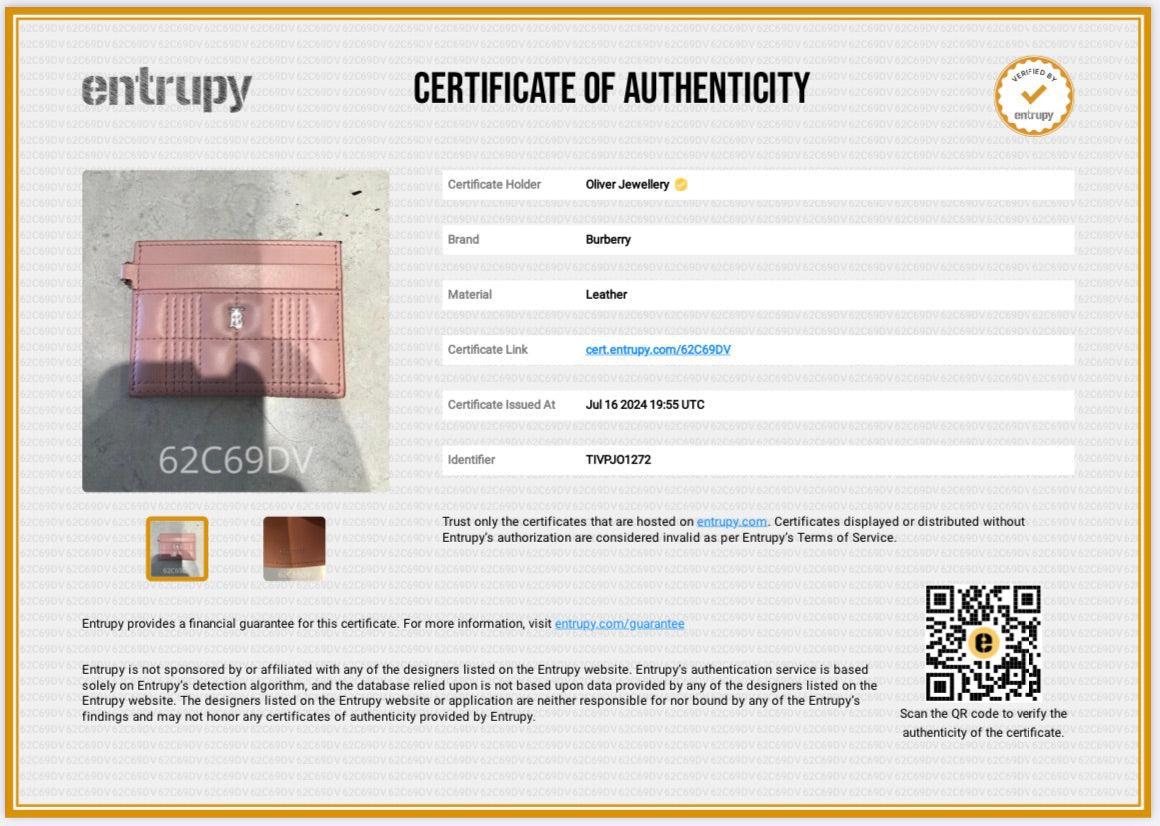 Burberry Pink Calfskin Leather TB Card Holder w/ Receipt