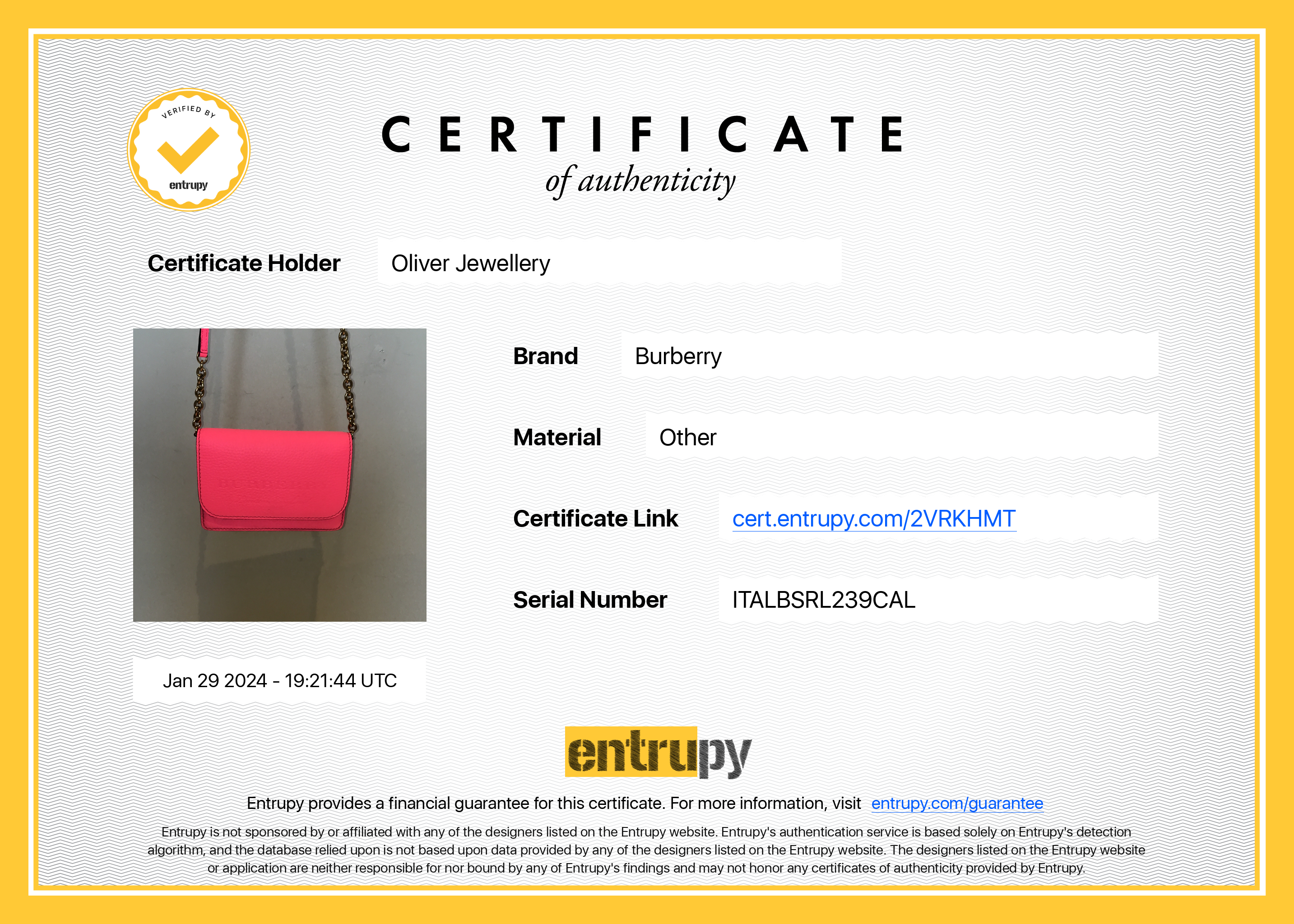 Burberry Pink Leather Hampshire Crossbody Bag