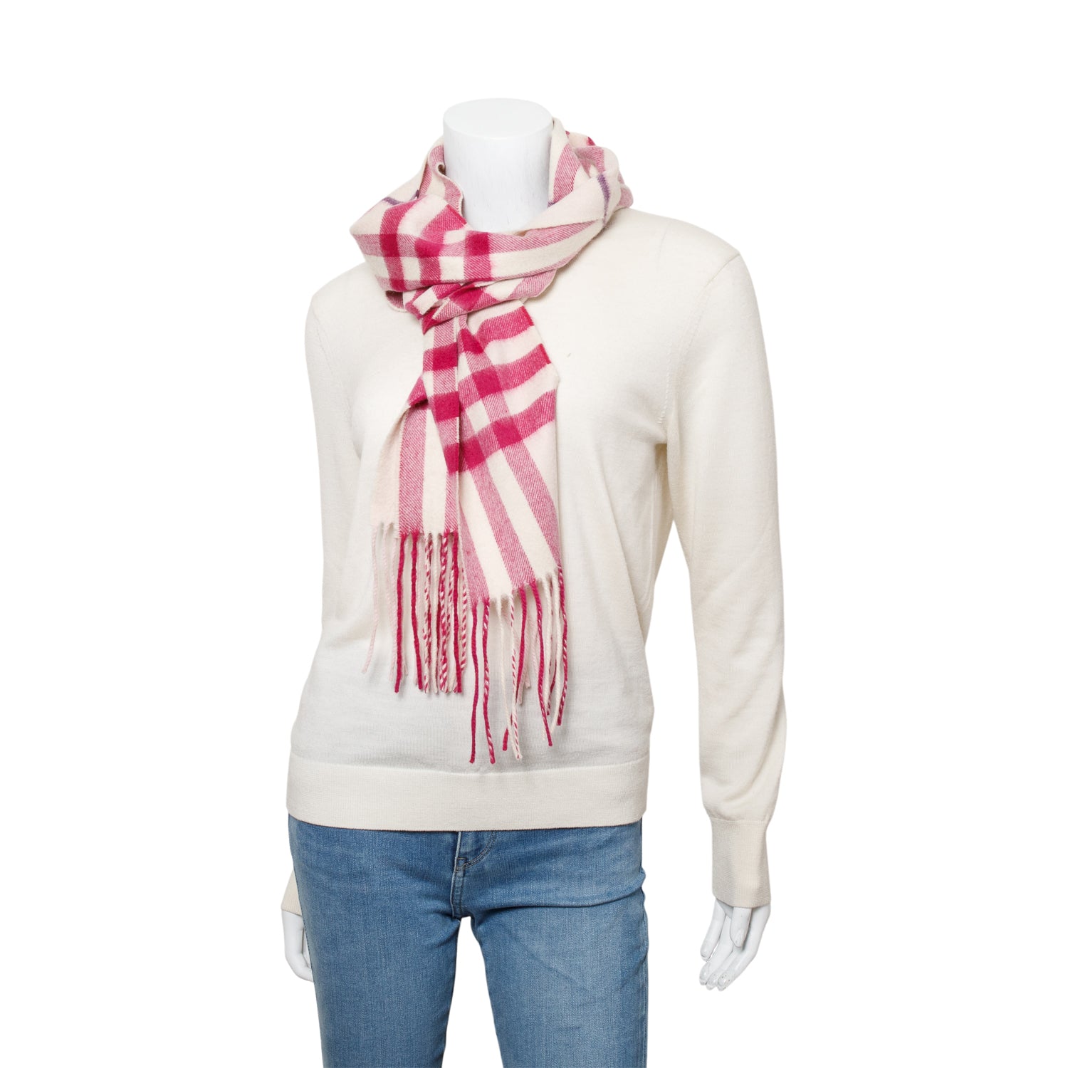 Burberry Pink Multicolor House Check Cashmere Scarf