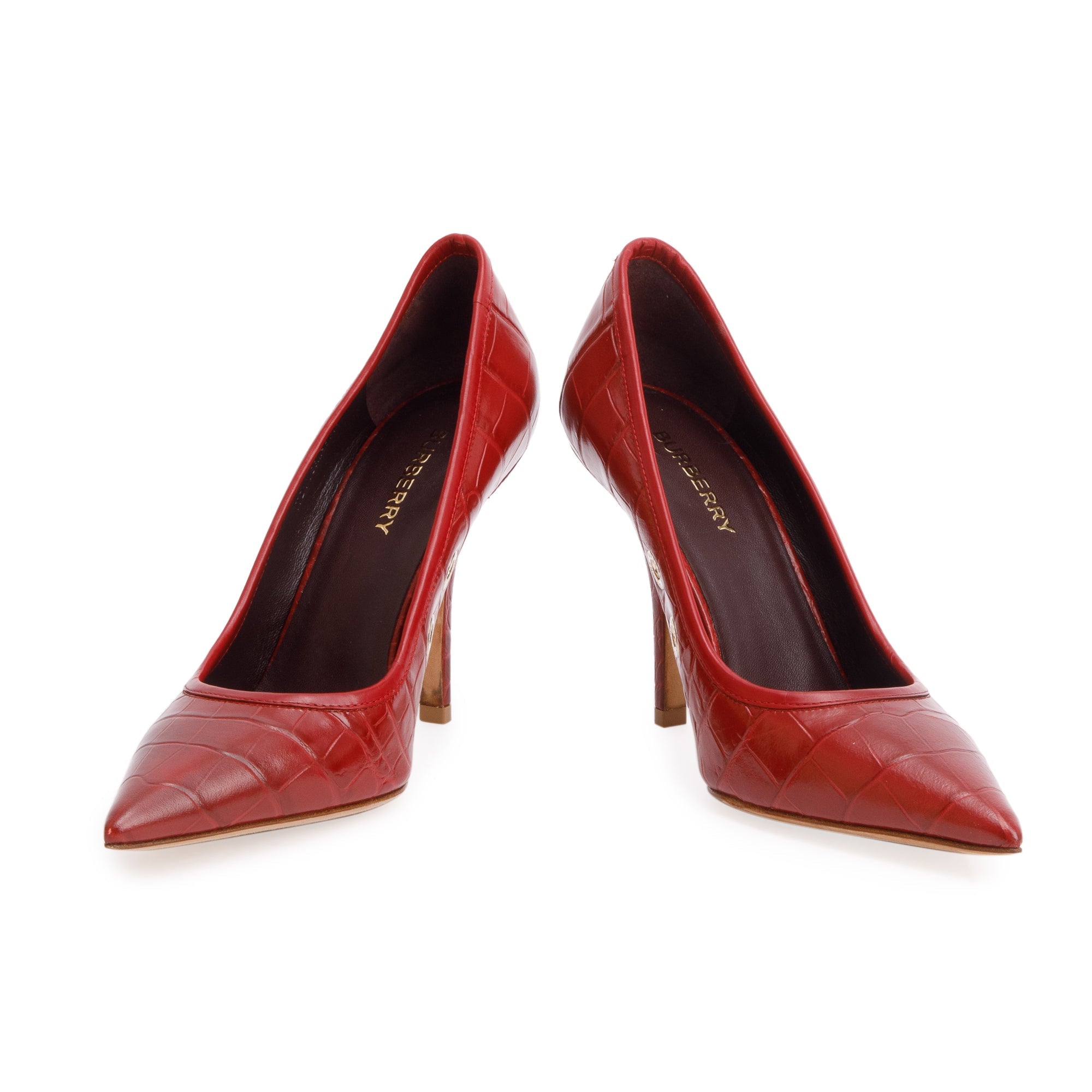 Burberry Red Croc Embossed Leather Aubri 100 Pumps, Size 37 w/ Box