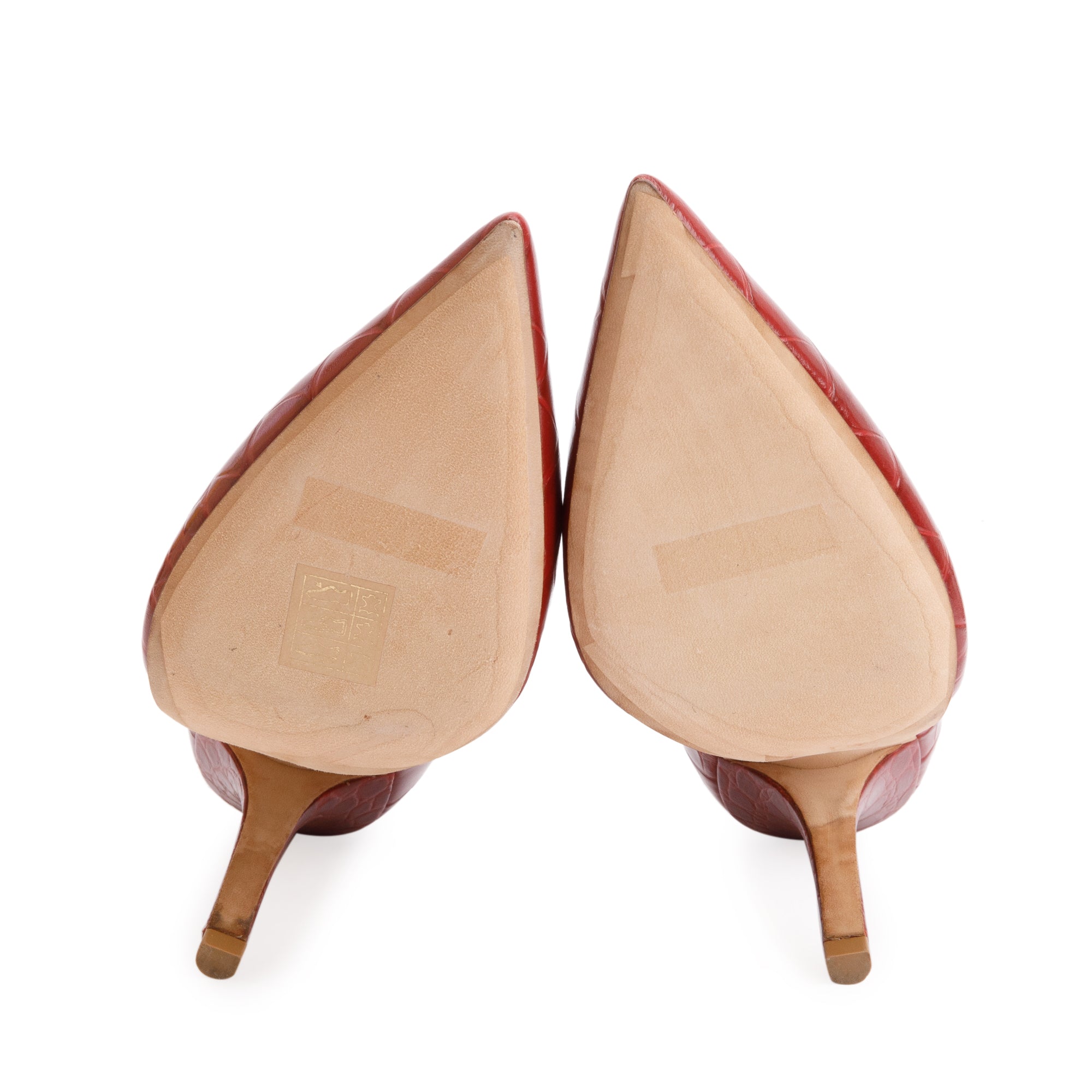 Burberry Red Croc Embossed Leather Aubri 100 Pumps, Size 37 w/ Box