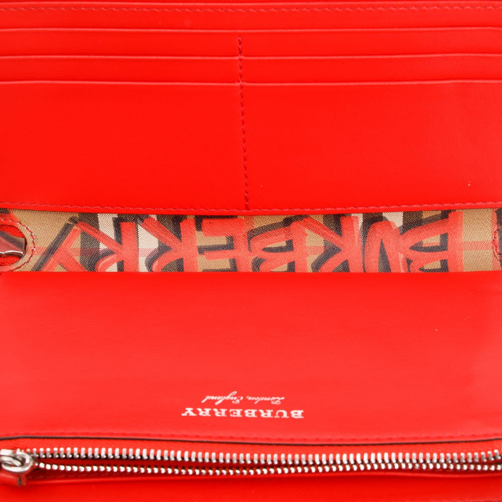 Burberry Red Graffiti Check Zip Continental Wallet w/ Box