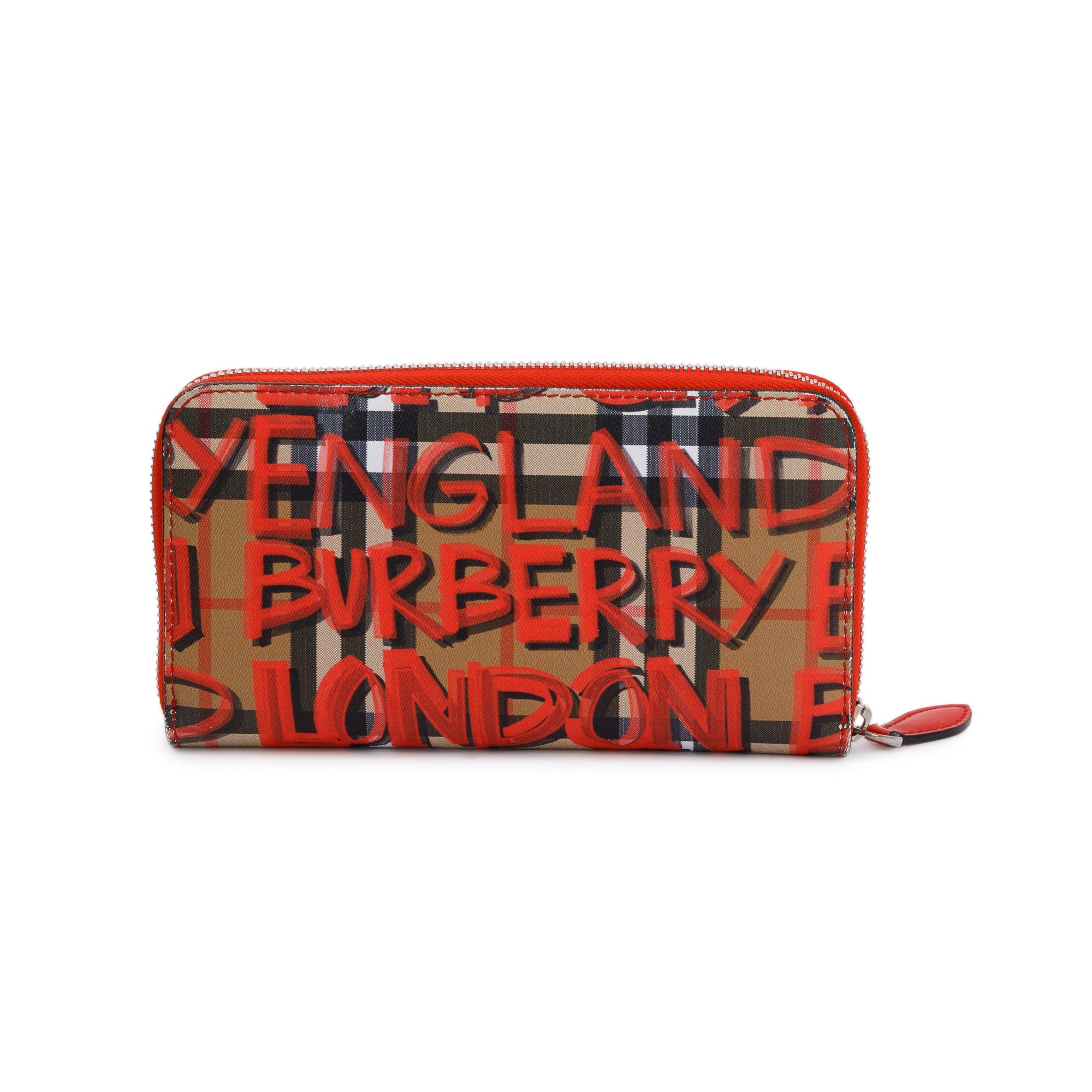 Burberry Red Graffiti Check Zip Continental Wallet w/ Box