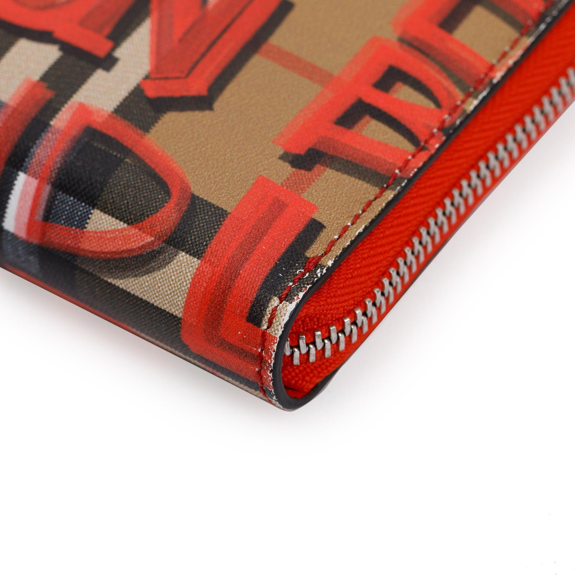 Burberry Red Graffiti Check Zip Continental Wallet w/ Box
