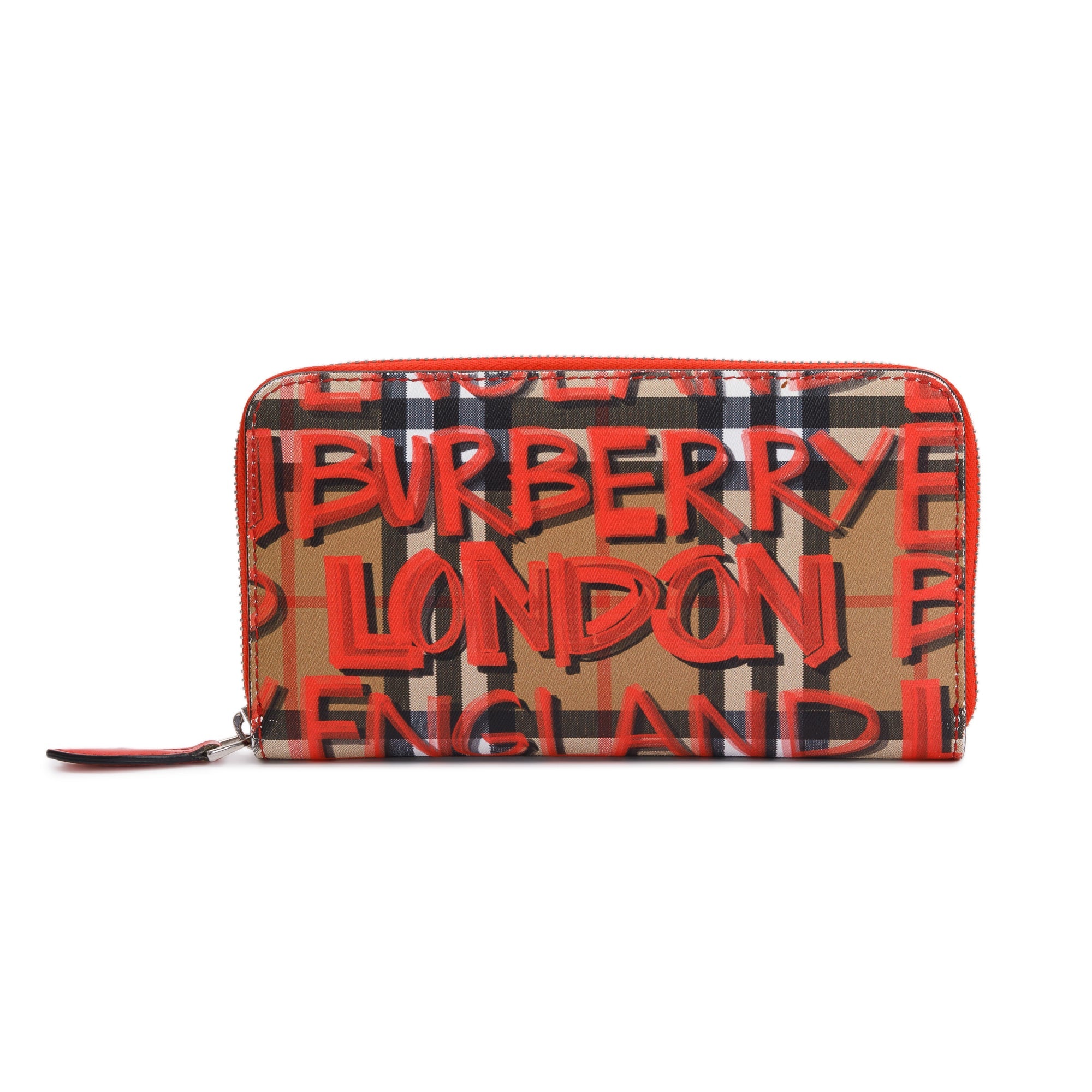 Burberry Red Graffiti Check Zip Continental Wallet w/ Box