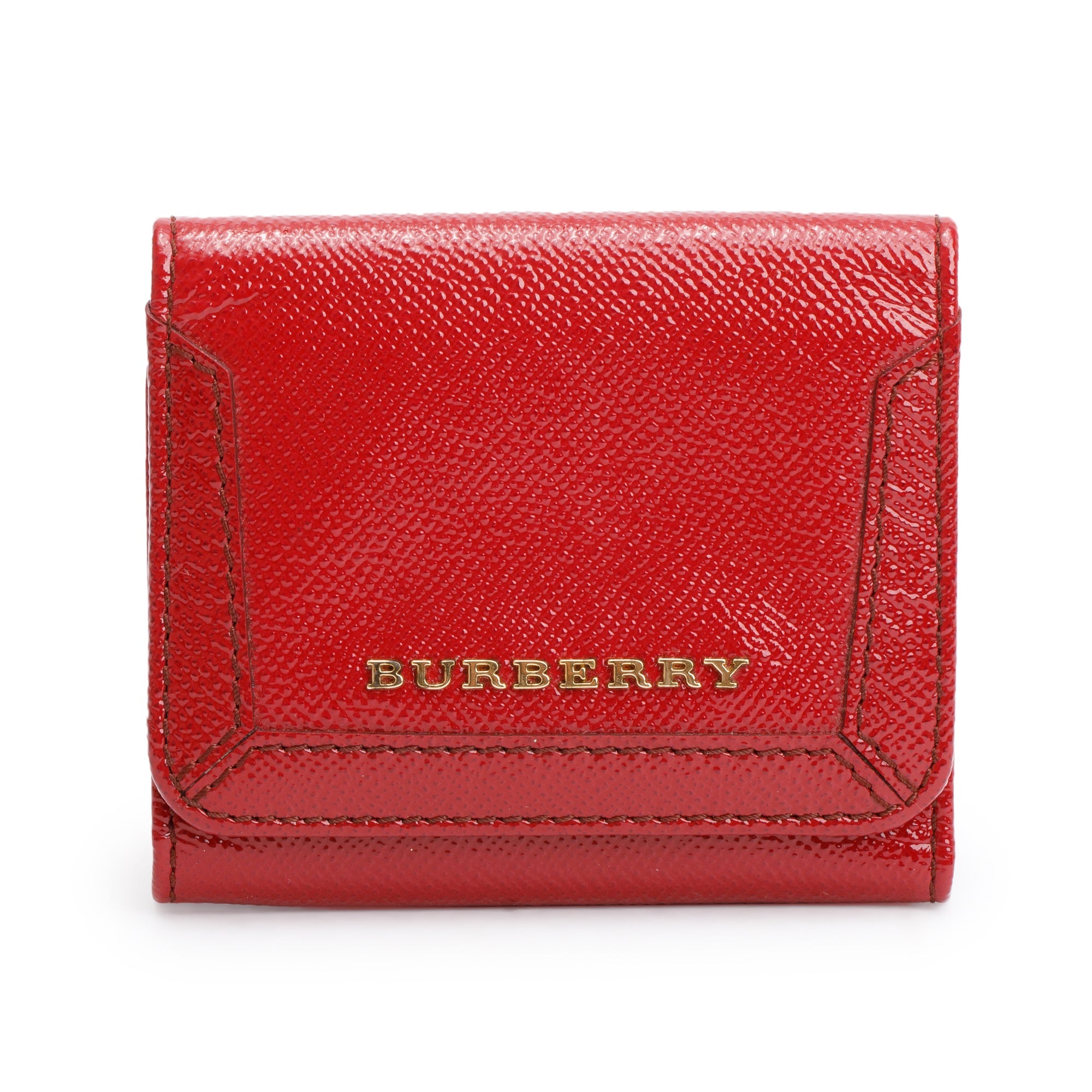 Burberry Red Grained Patent Leather Compact Wallet