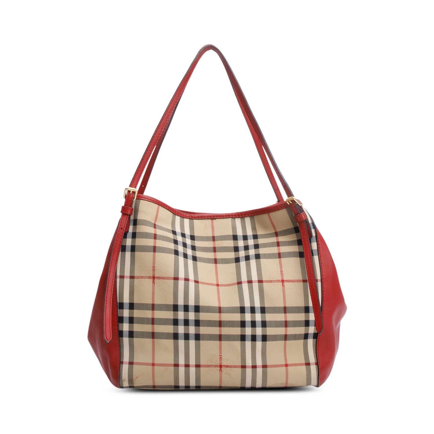 Burberry Red Leather Horseferry Check Canterbury Shoulder Bag