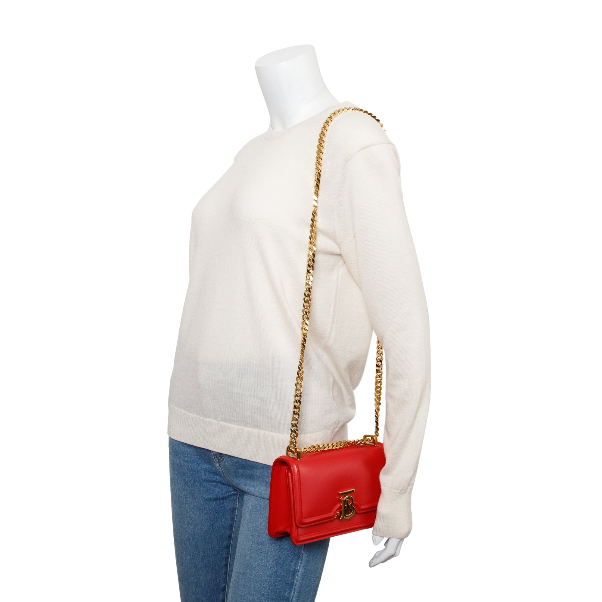 Burberry Red Smooth Calfskin Leather Mini TB Chain Crossbody Bag w/ Box & Receipt