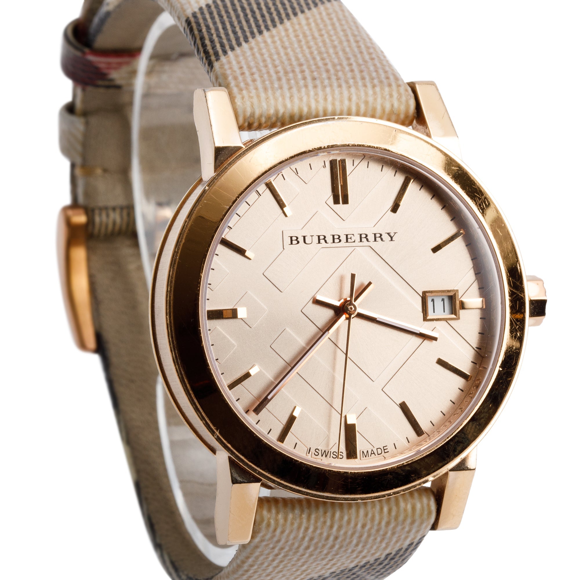 Burberry Rose Gold Plated Stainless Steel BU4090 The City Haymarket Check 38 MM Watch