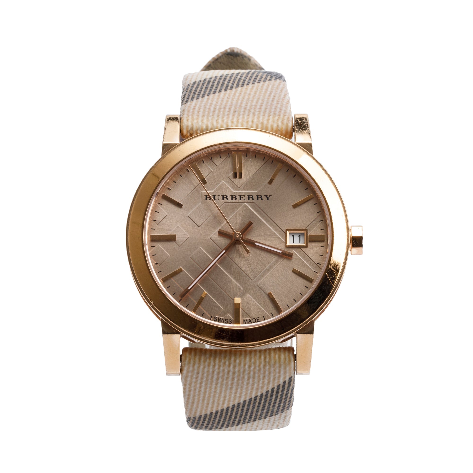 Burberry Rose Gold Plated Stainless Steel BU4090 The City Haymarket Check 38 MM Watch