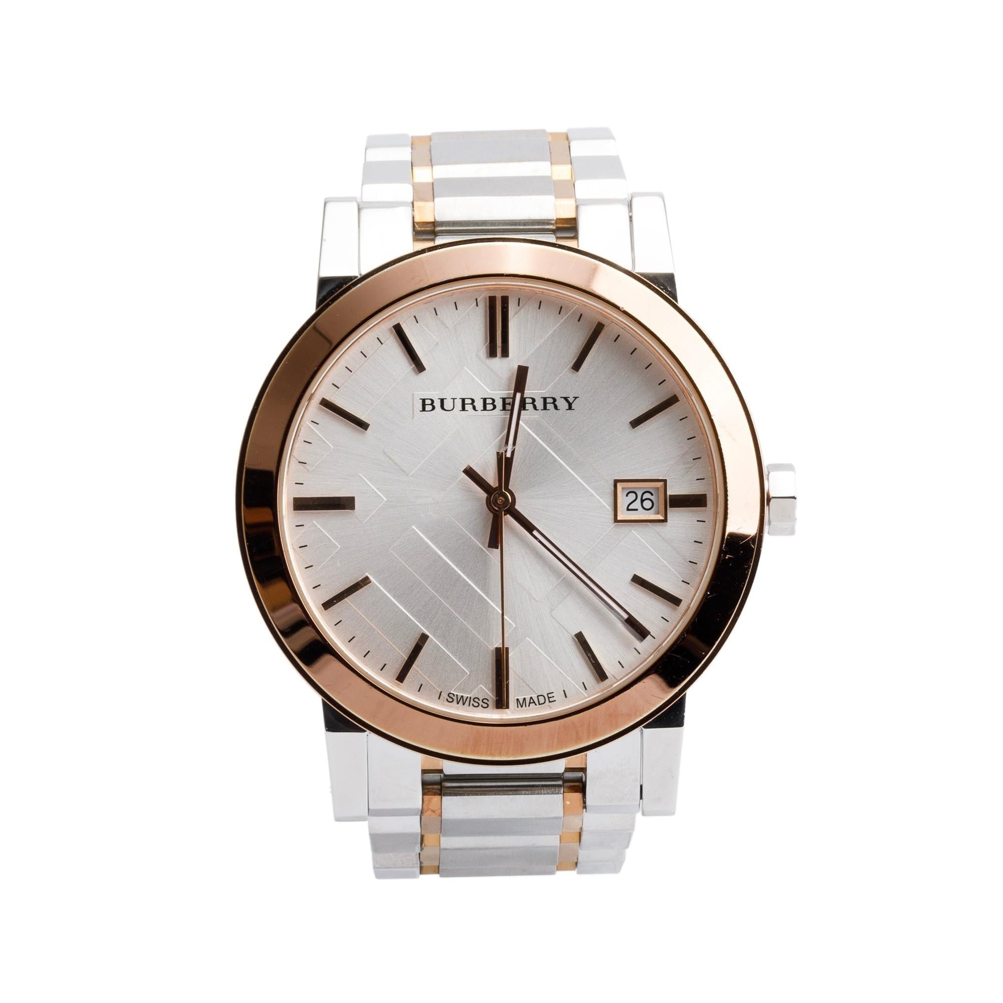 Burberry Stainless Steel & Rose Gold Plated BU9006 The City 38 MM Watch w/ Box & Papers