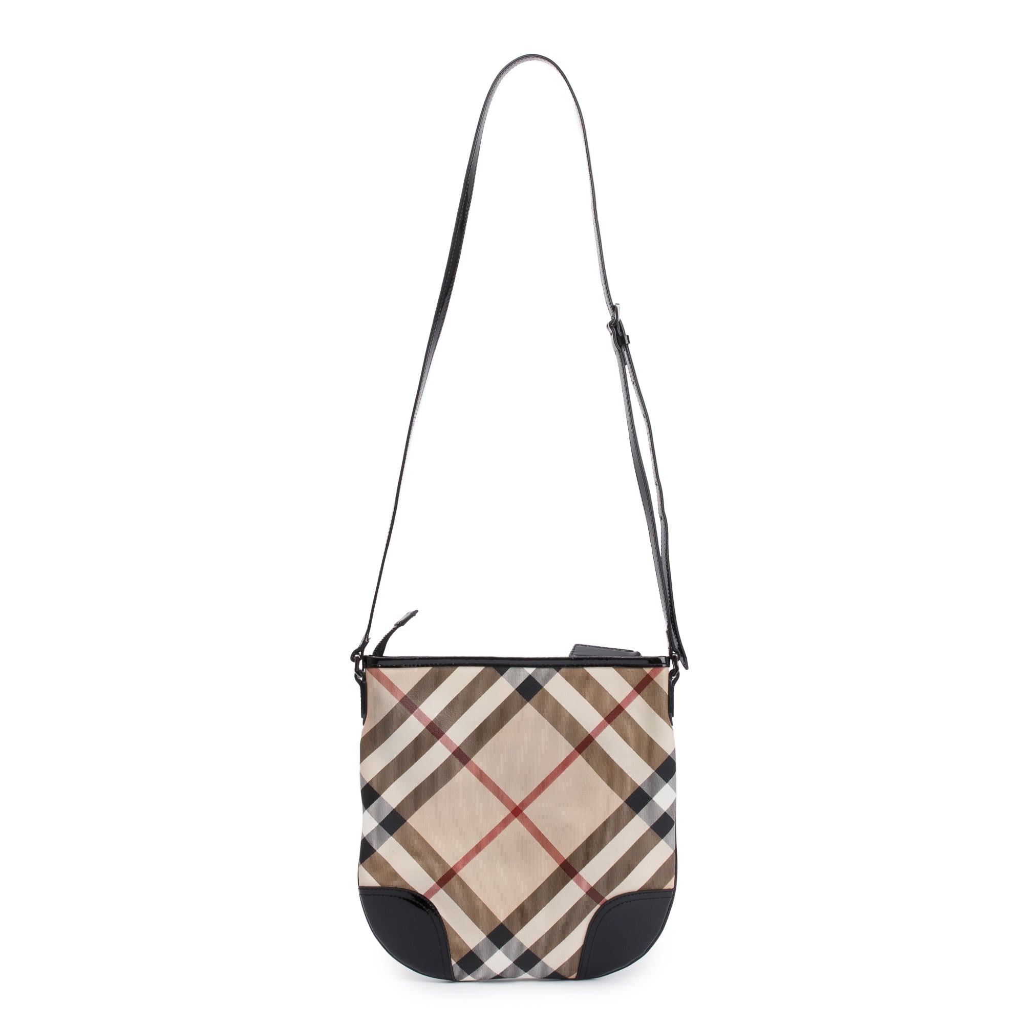 Burberry Super Nova Check Black Patent Leather Trimmed Dryden Crossbody Bag