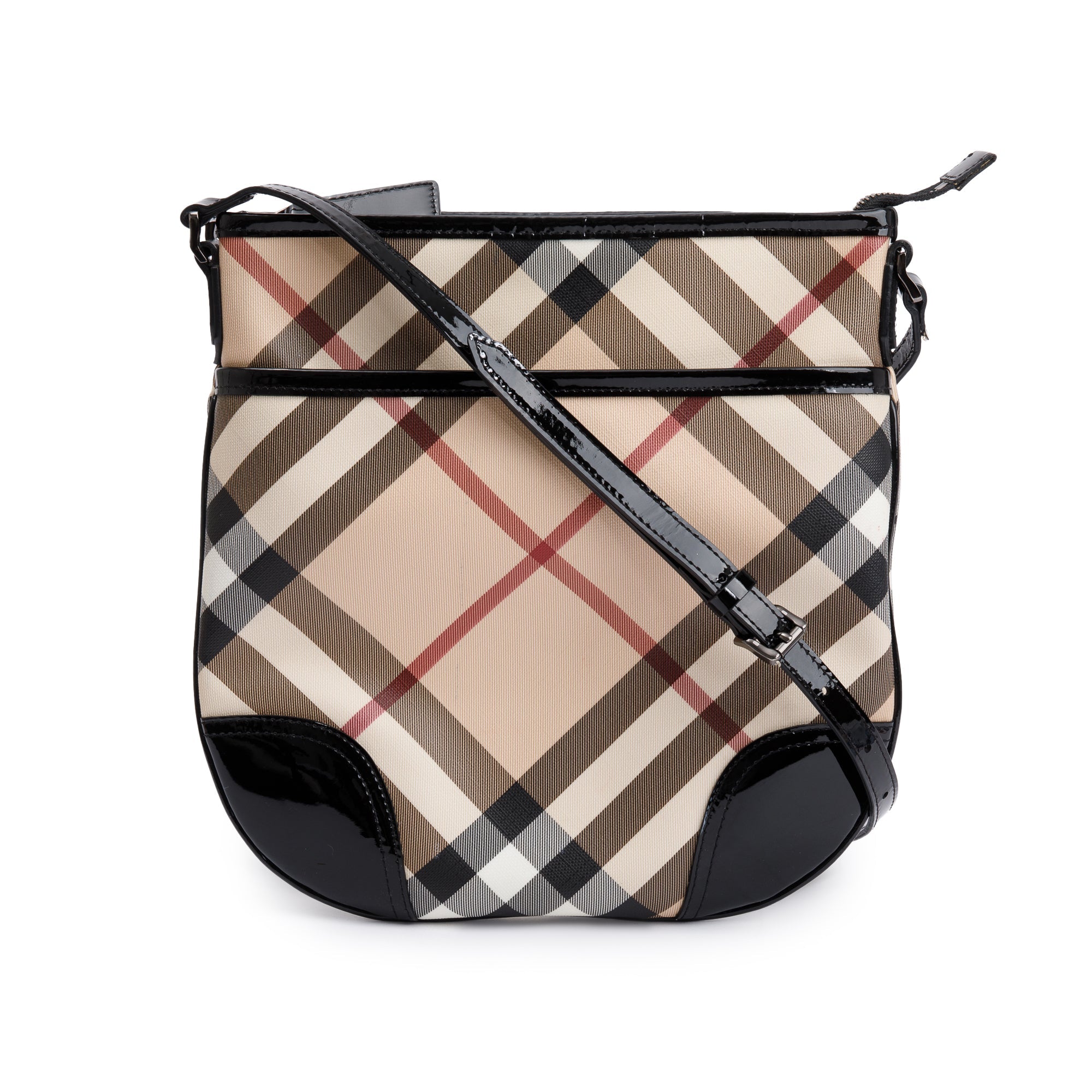 Burberry Super Nova Check Black Patent Leather Trimmed Dryden Crossbody Bag