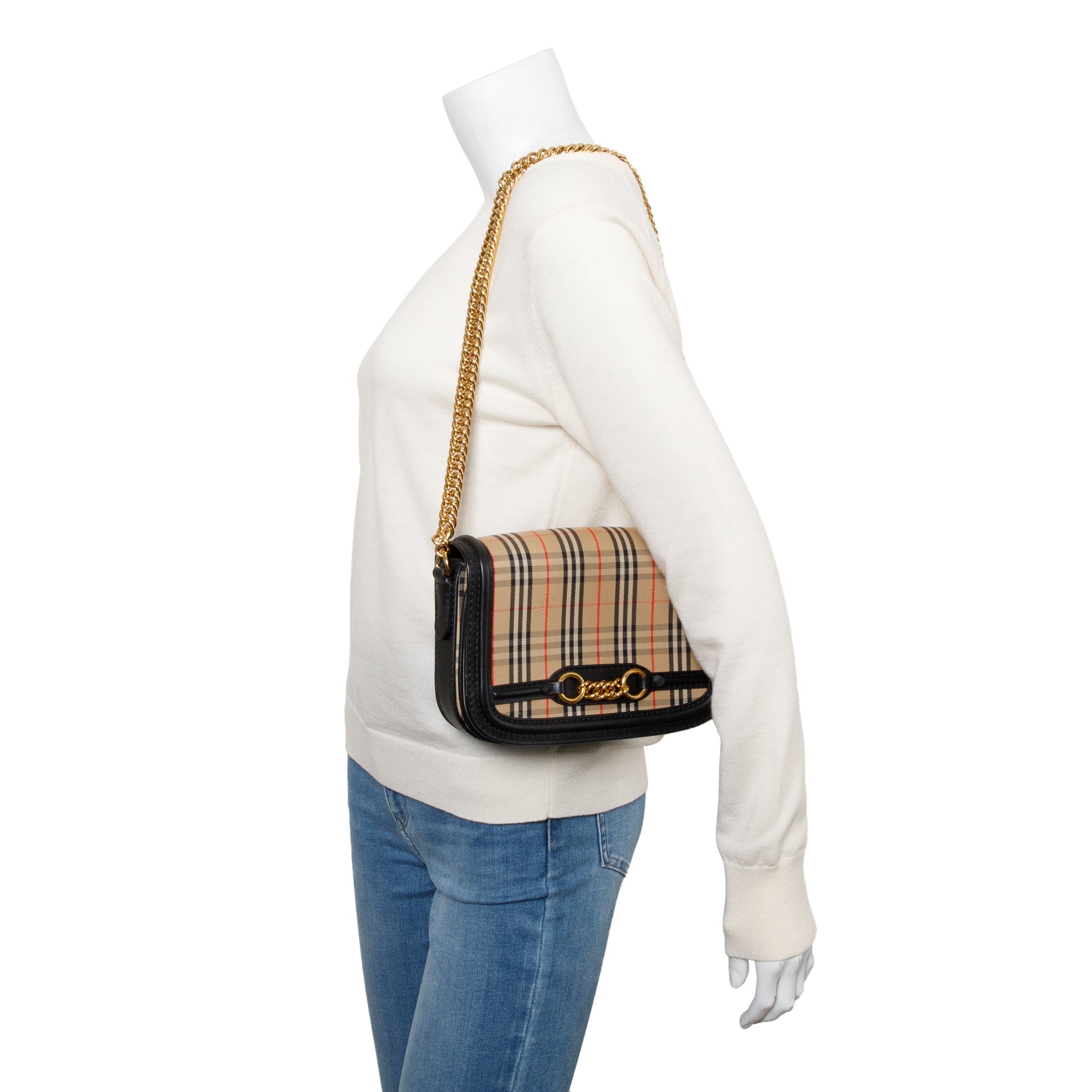 Burberry Vintage 1983 Knight Check Canvas Link Flap Shoulder Bag