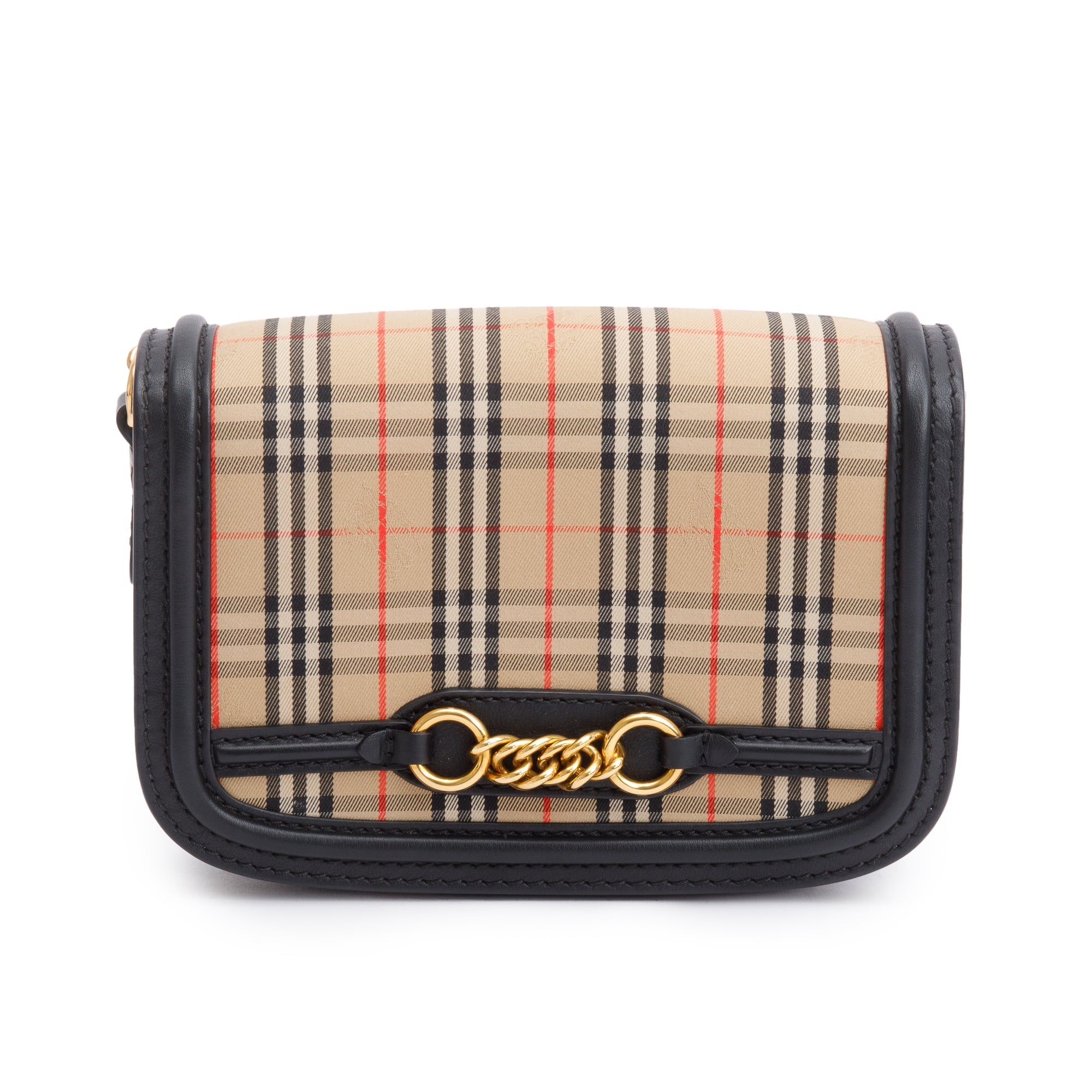 Burberry Vintage 1983 Knight Check Canvas Link Flap Shoulder Bag