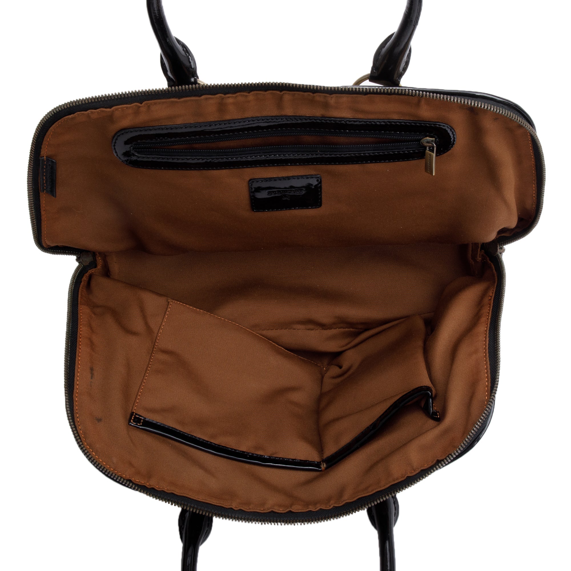 Burberry Vintage Check Black Patent Leather Trim Handle Bag