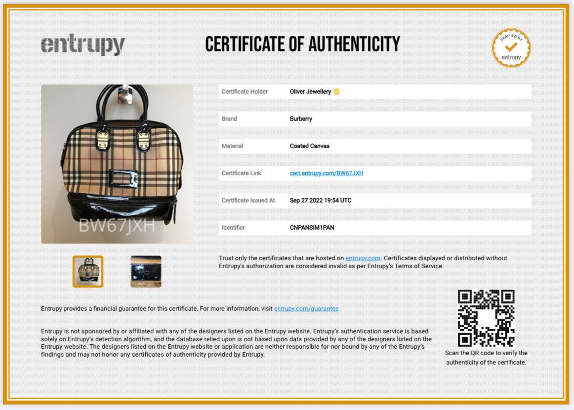 Burberry Vintage Check Black Patent Leather Trim Handle Bag