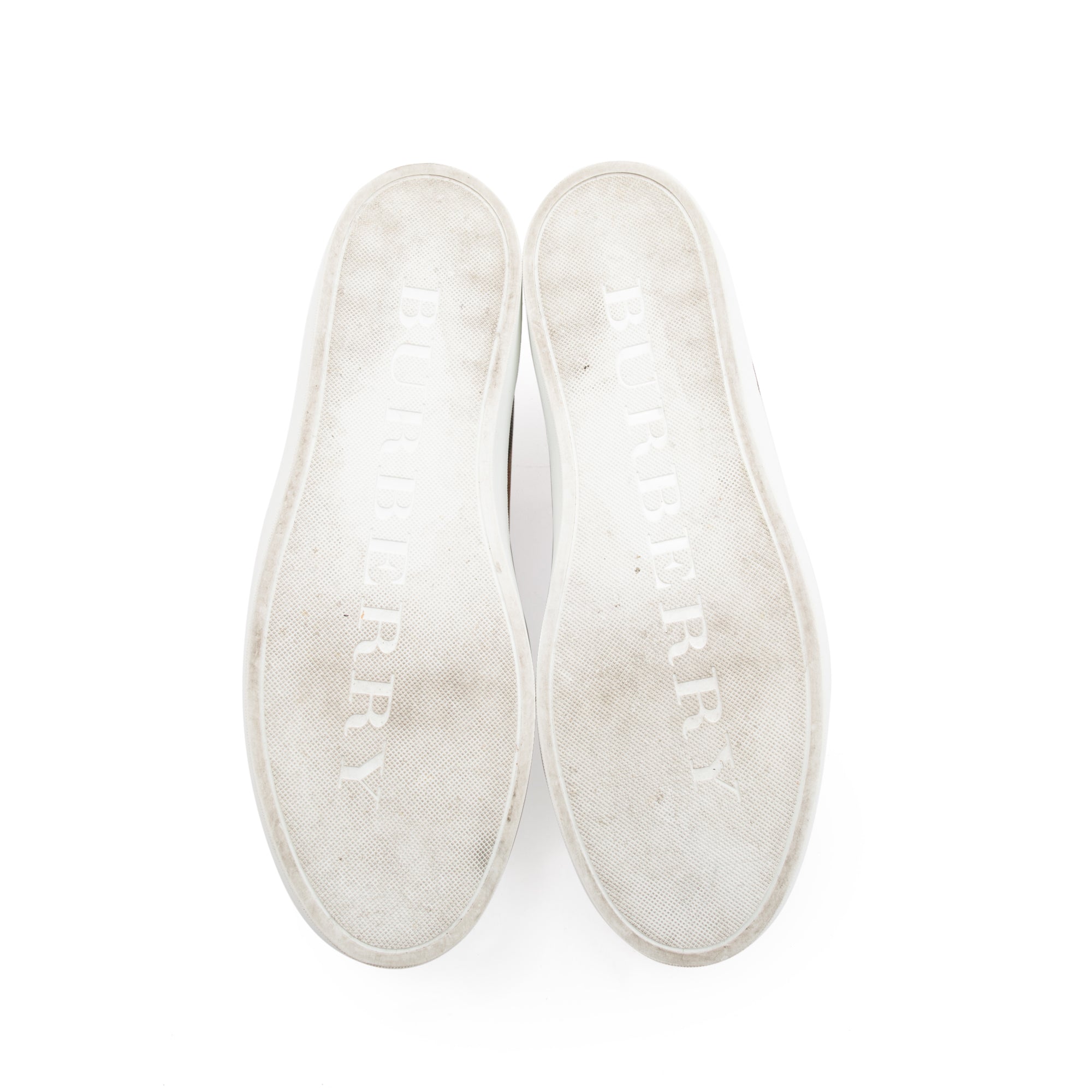 Burberry White House Check and Leather Low Top Sneakers, Size 41 w/ Box