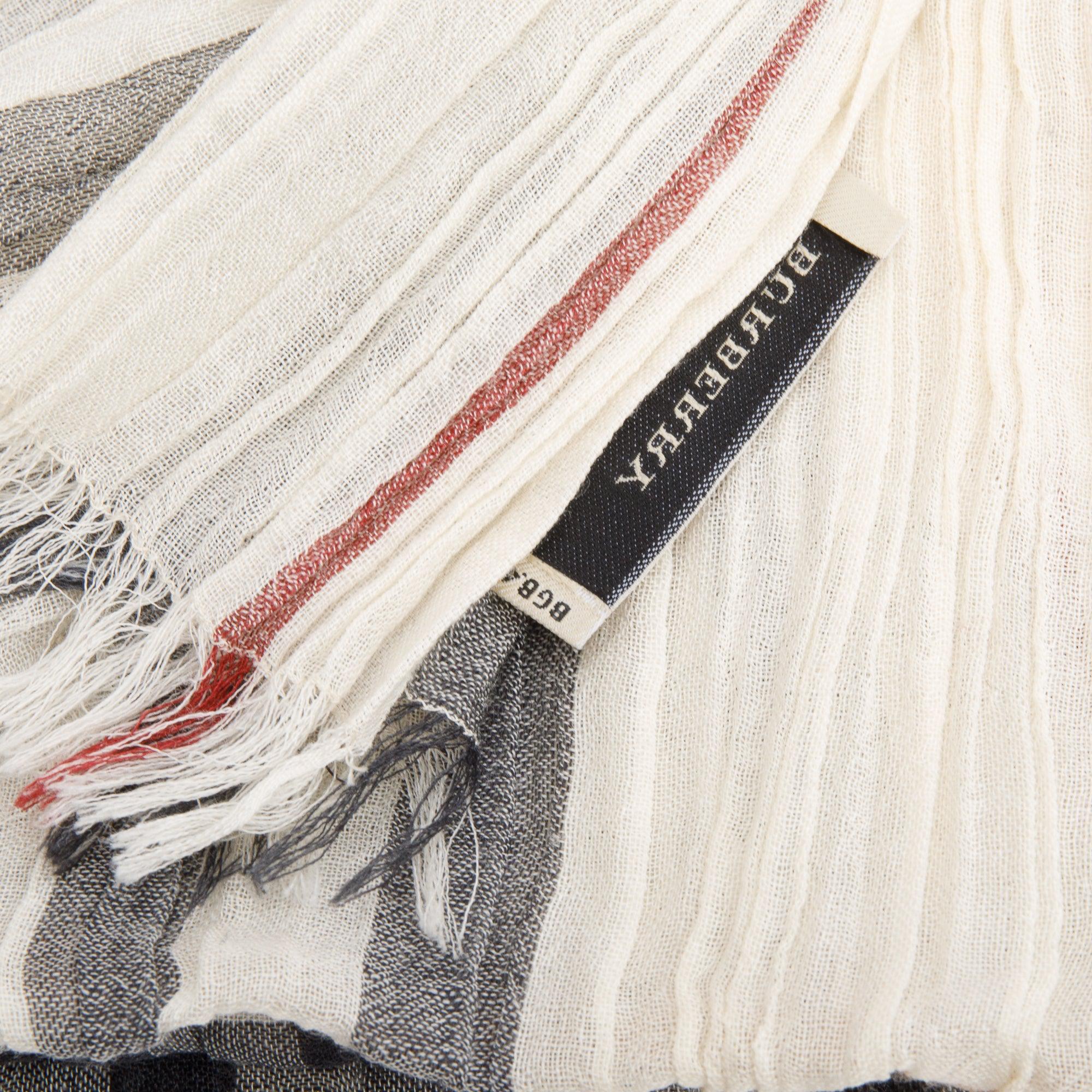 Burberry White Multicolor House Check Silk Wool Scarf