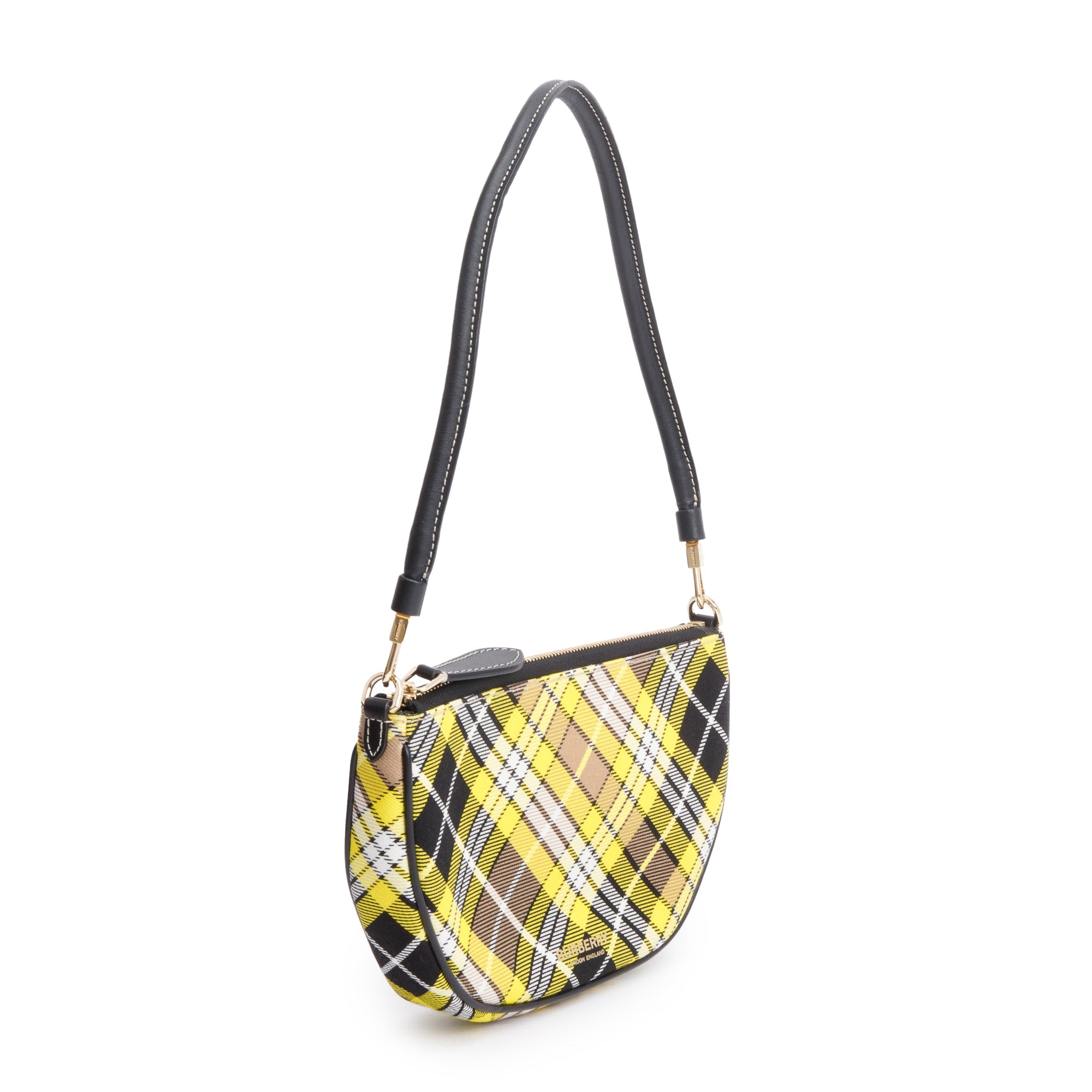 Burberry Yellow Vintage Check Black Leather Olympia Pouch
