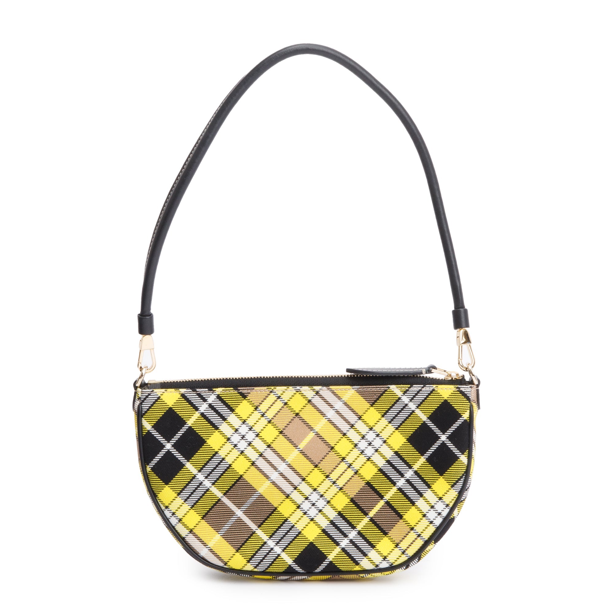 Burberry Yellow Vintage Check Black Leather Olympia Pouch