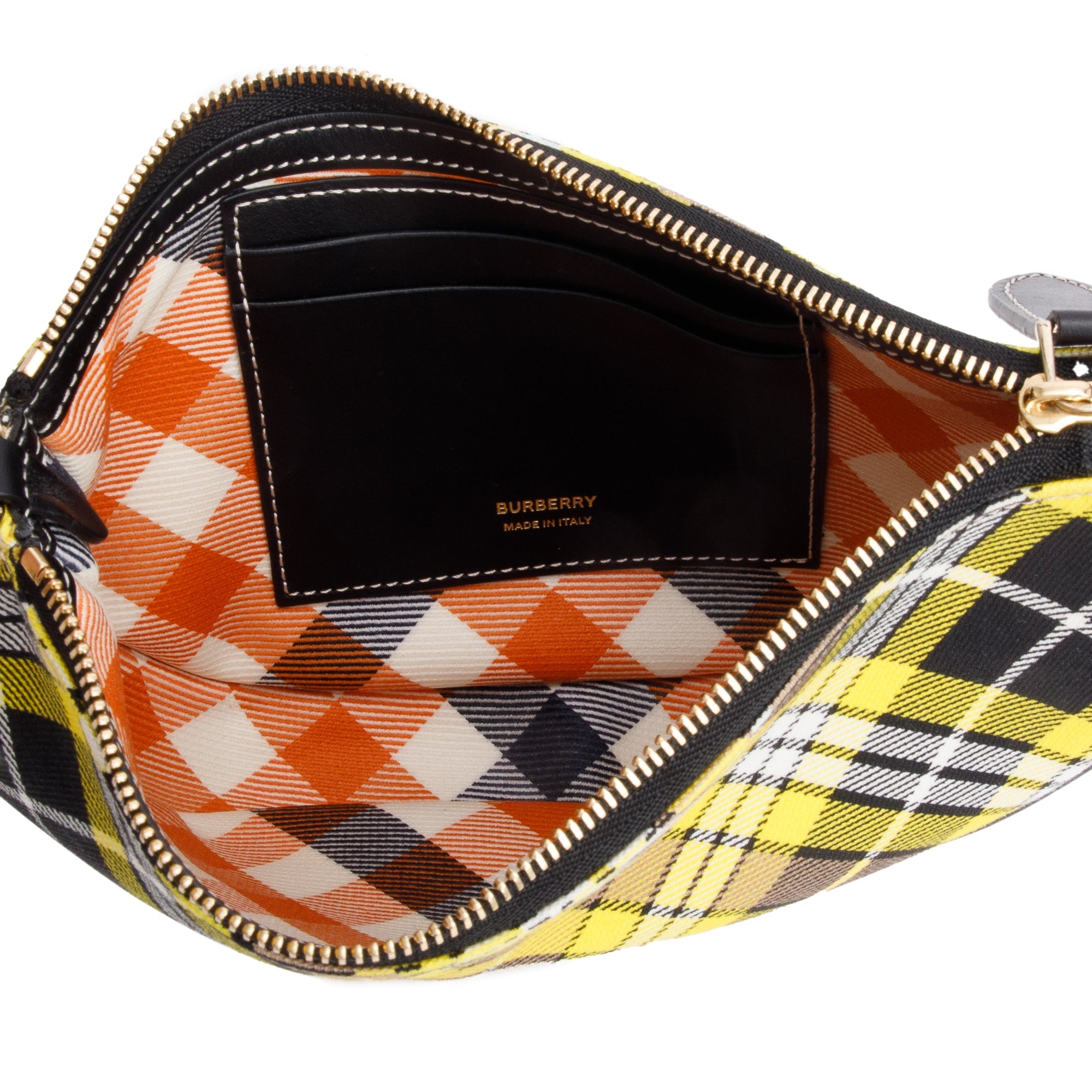 Burberry Yellow Vintage Check Black Leather Olympia Pouch
